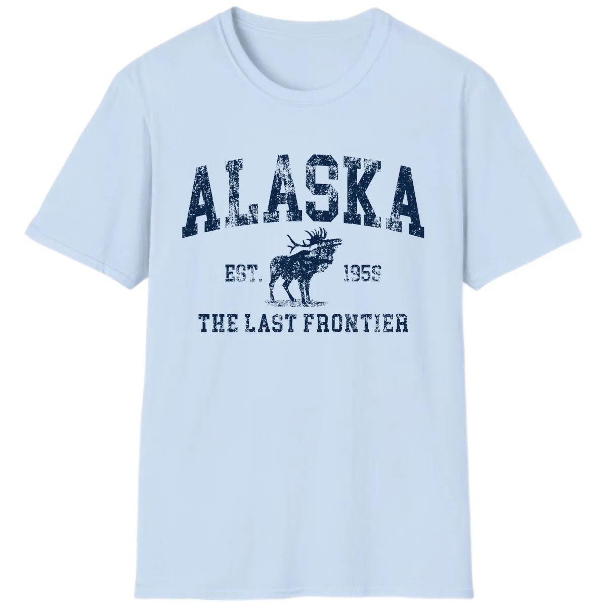 Alaska Last Frontier Vintage Moose Established 1959 T-Shirt in Light Blue