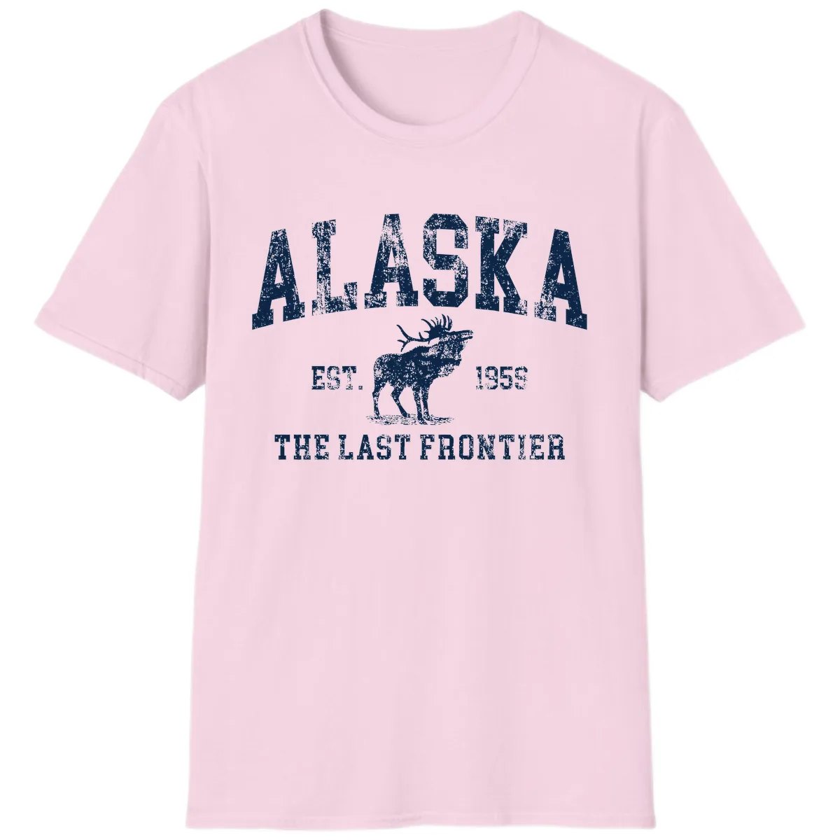 Alaska Last Frontier Vintage Moose Established 1959 T-Shirt in Light Pink