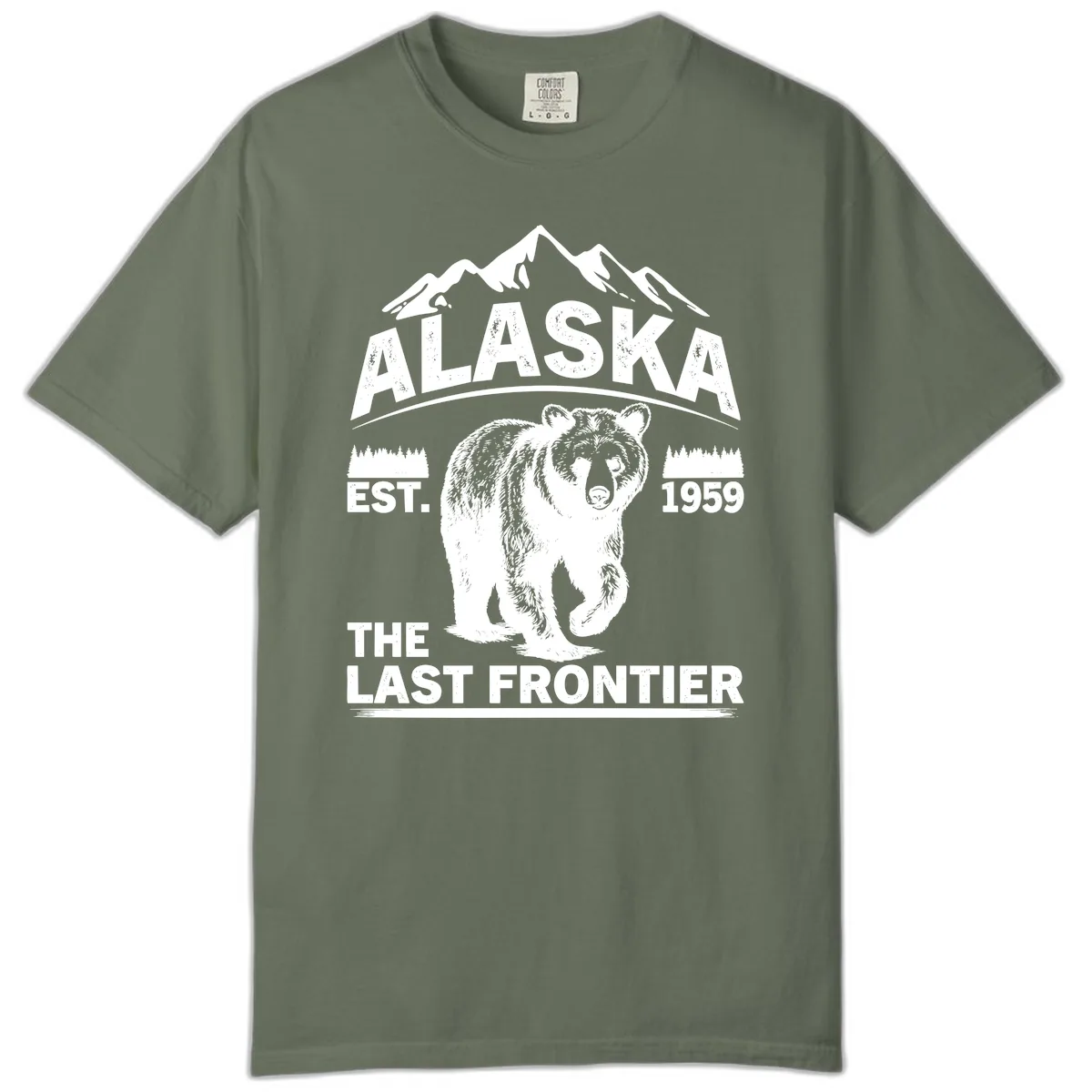 Alaska Last Frontier Grizzly Badge Comfort Color in Moss