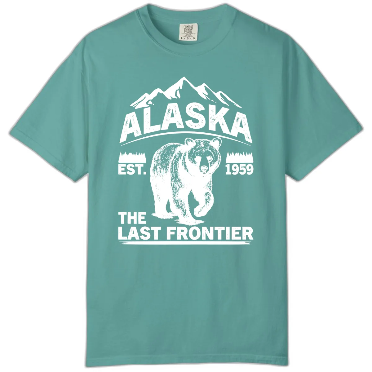 Alaska Last Frontier Grizzly Badge Comfort Color in Seafoam