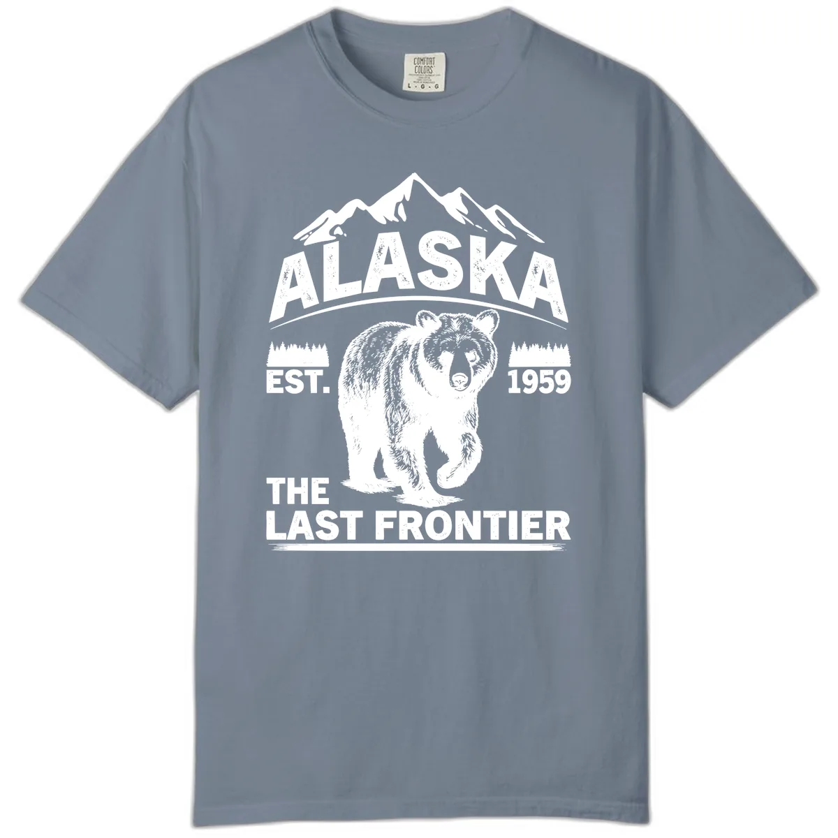 Alaska Last Frontier Grizzly Badge Comfort Color in Blue Jean