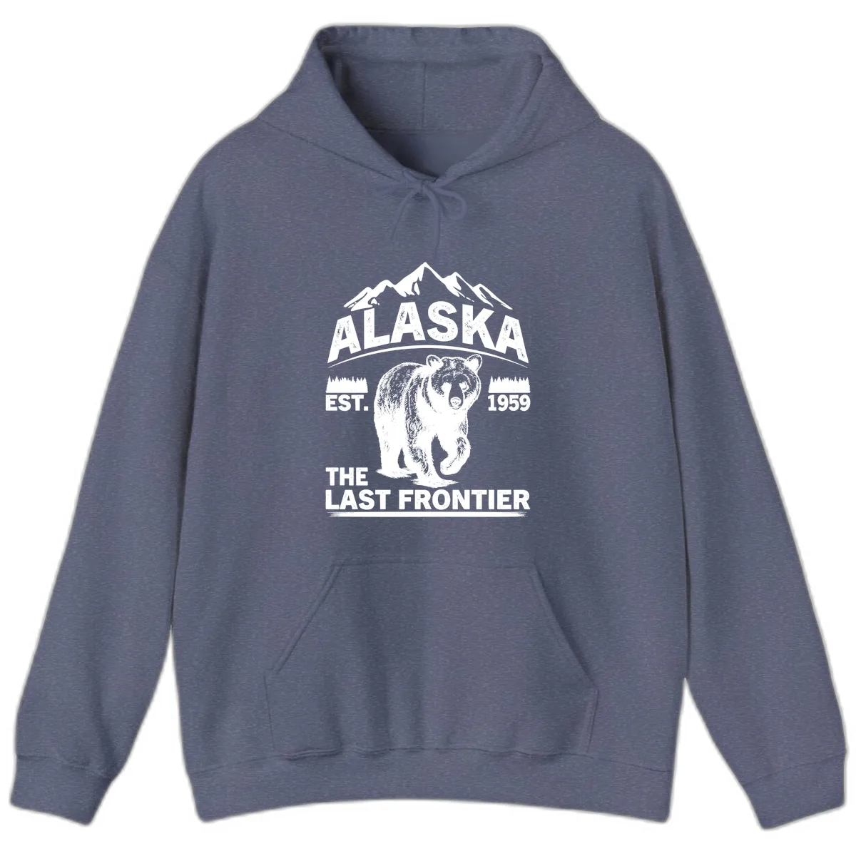 Alaska Last Frontier Grizzly Badge Hoodie in Heather Navy