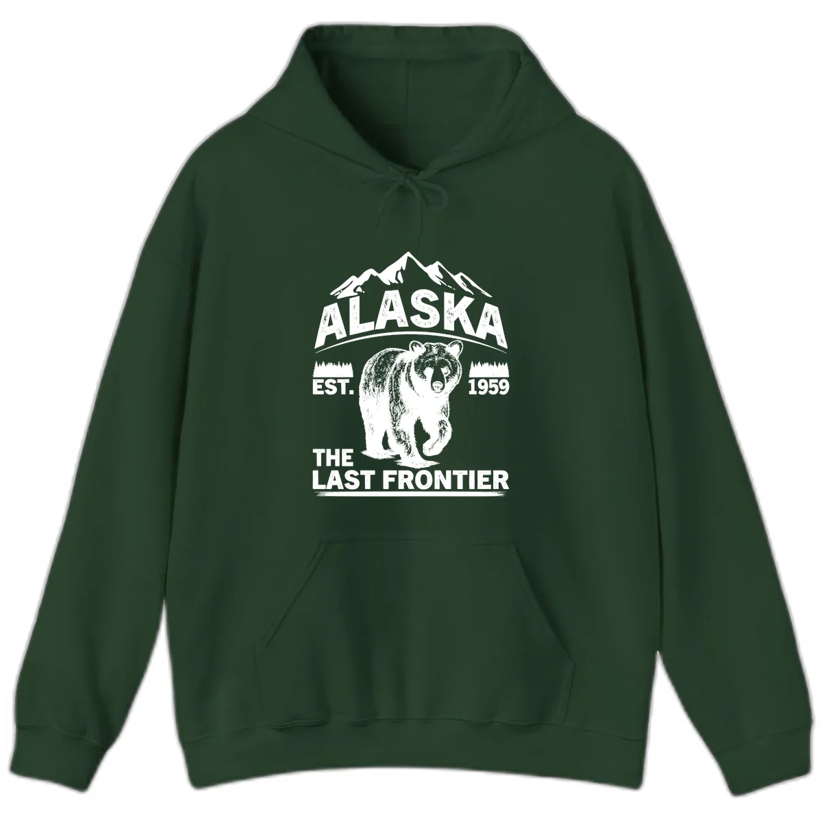 Alaska Last Frontier Grizzly Badge Hoodie in Forest Green