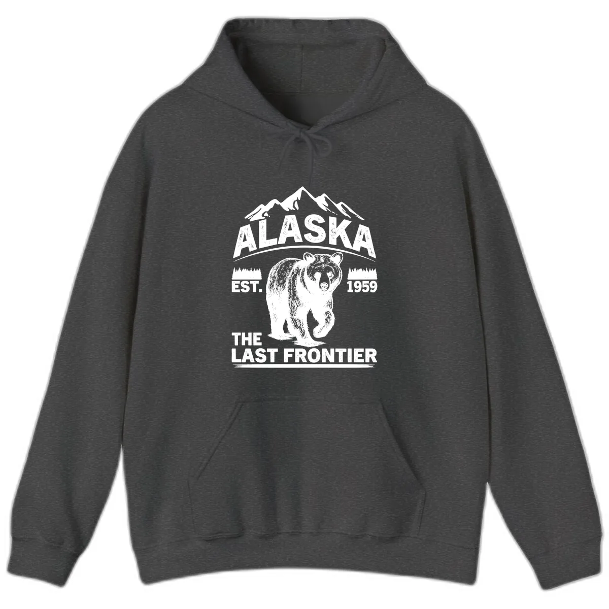Alaska Last Frontier Grizzly Badge Hoodie in Dark Heather