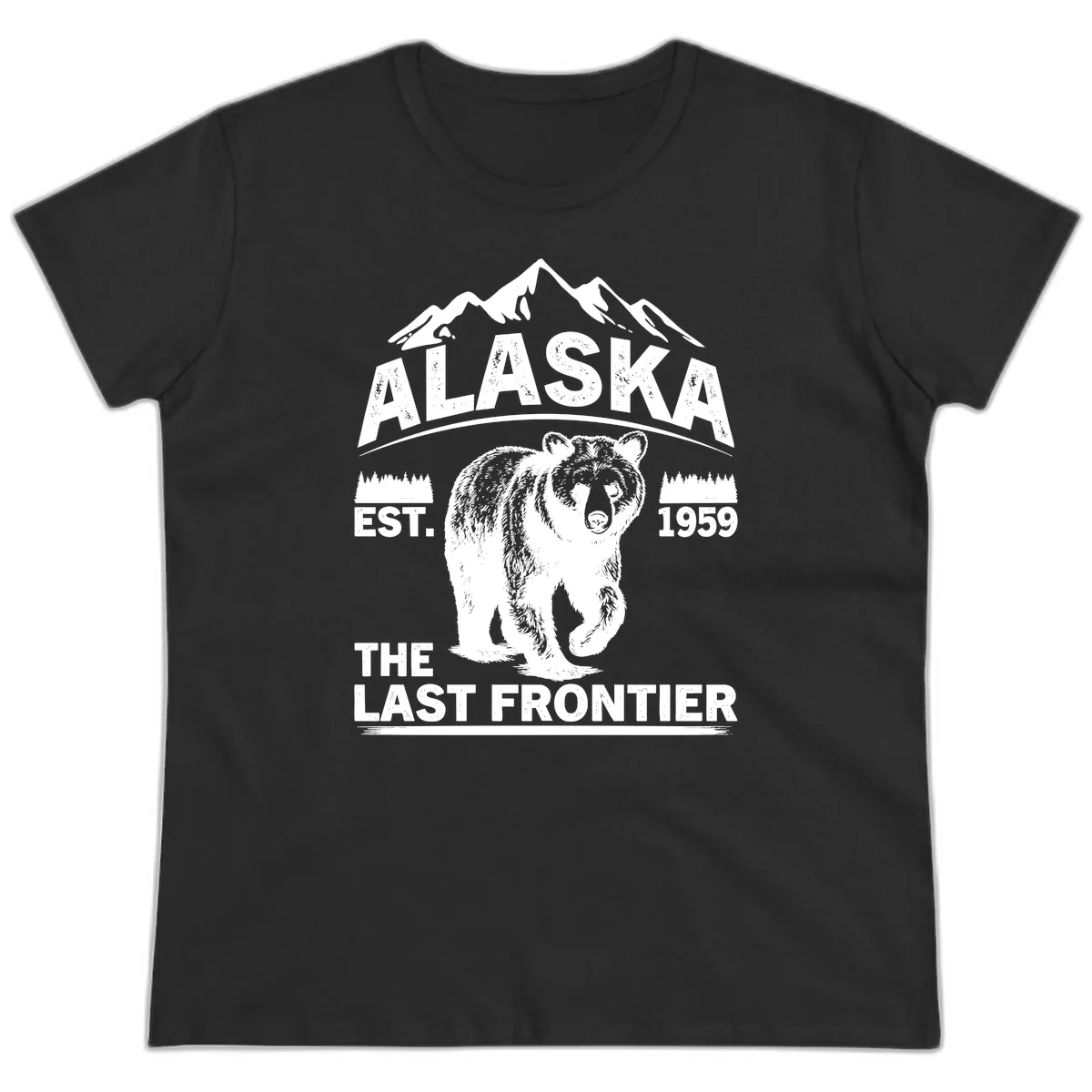 Alaska Last Frontier Grizzly Badge Ladies Tee in Black