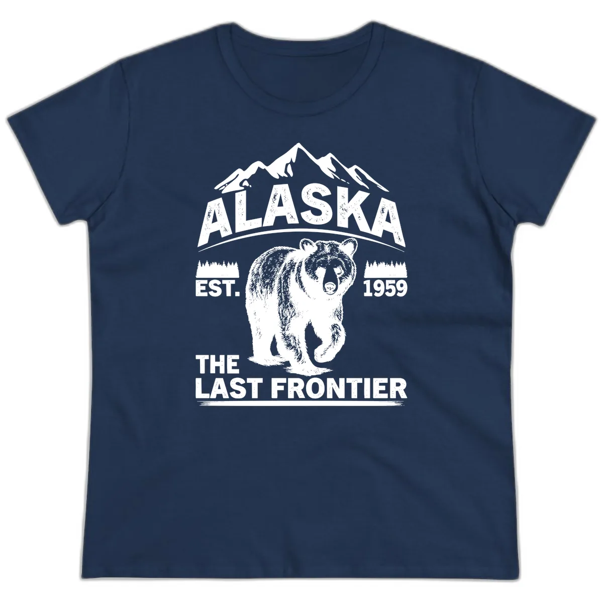 Alaska Last Frontier Grizzly Badge Ladies Tee in Navy
