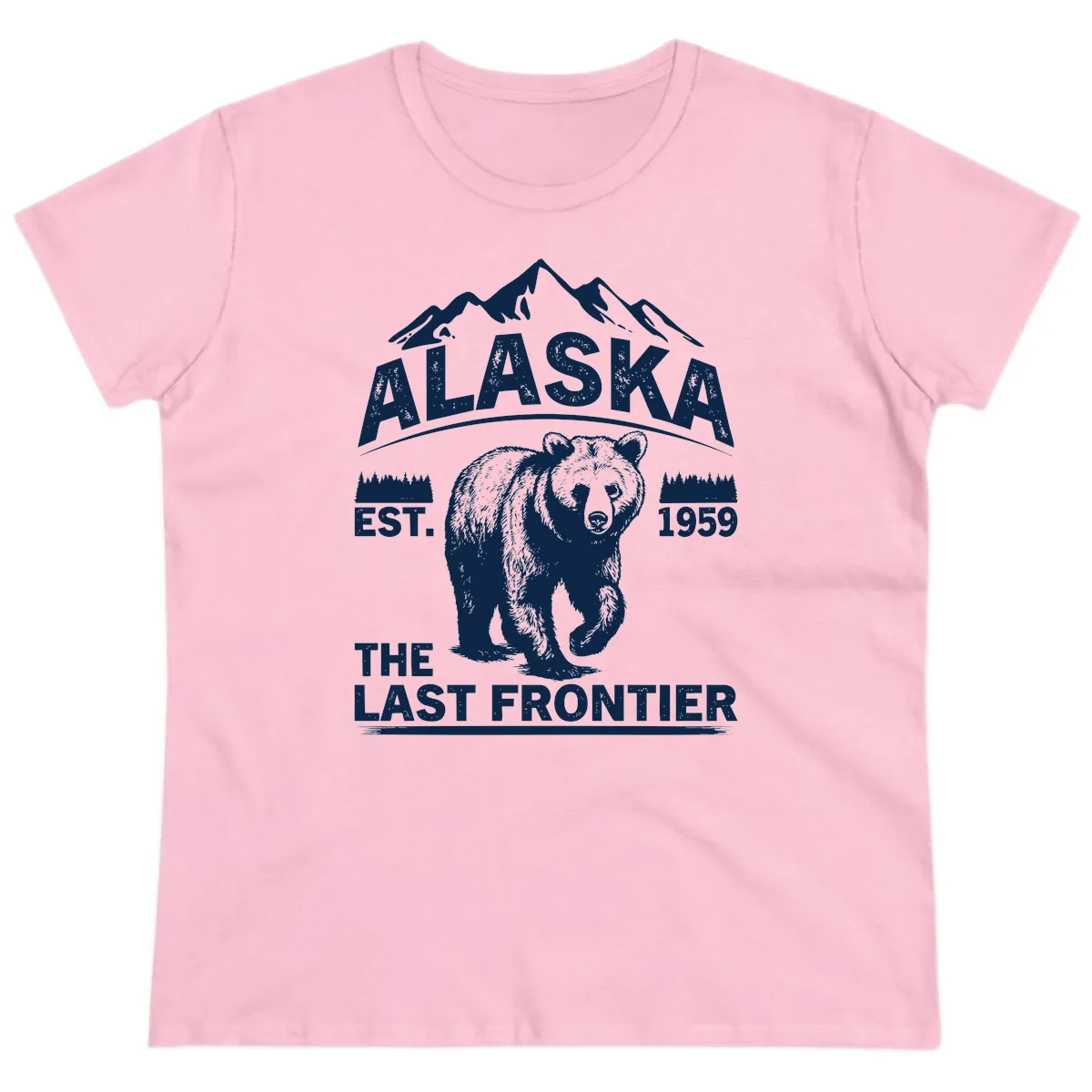Alaska Last Frontier Grizzly Badge Ladies Tee in Light Pink