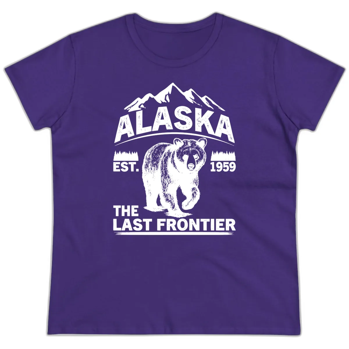 Alaska Last Frontier Grizzly Badge Ladies Tee in Purple