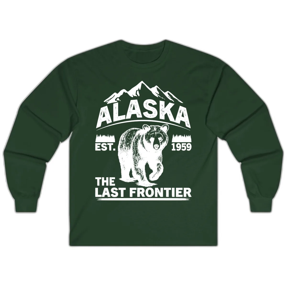 Alaska Last Frontier Grizzly Badge Long Sleeve in Forest Green