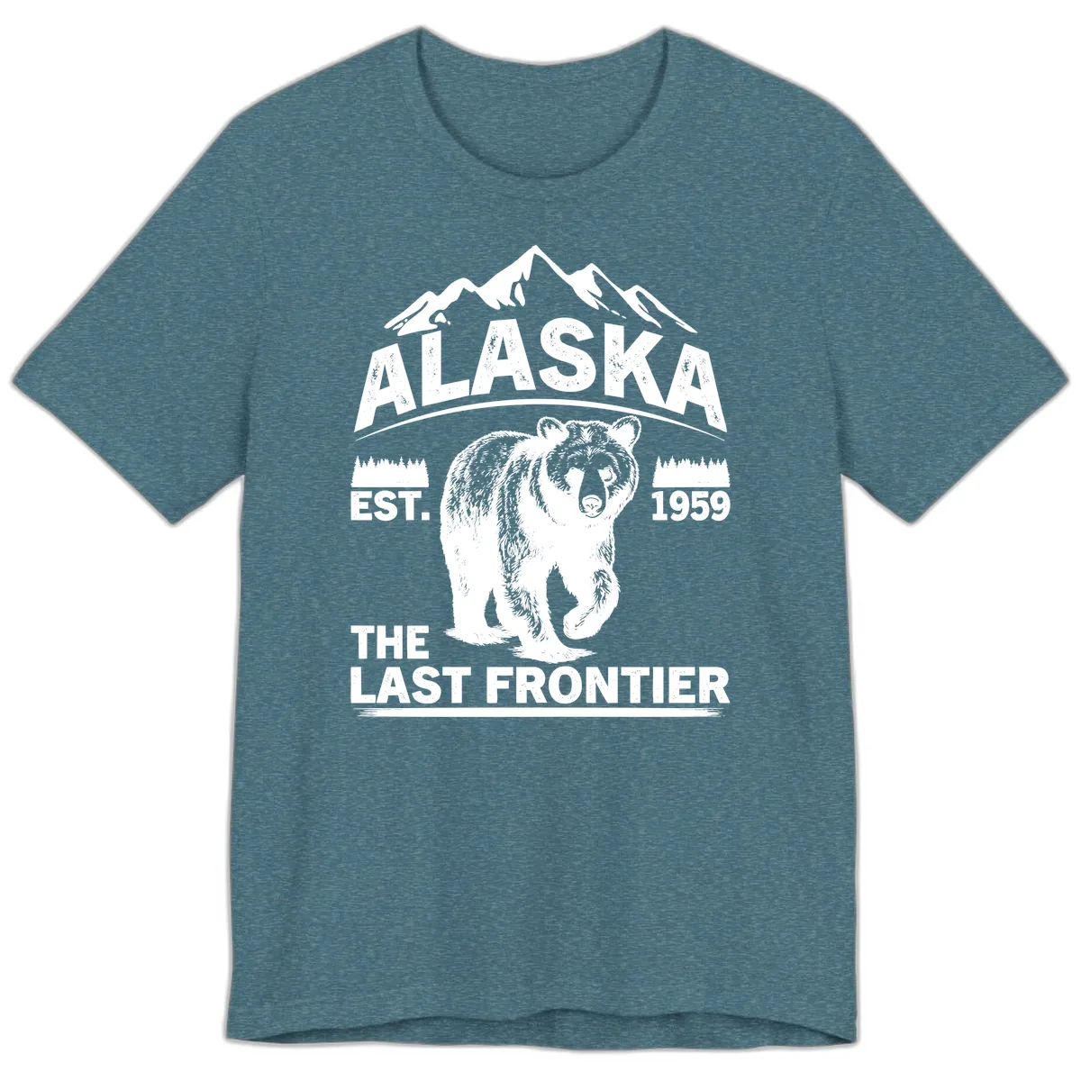 Alaska Last Frontier Grizzly Badge Premium T-Shirt in Heather Deep Teal