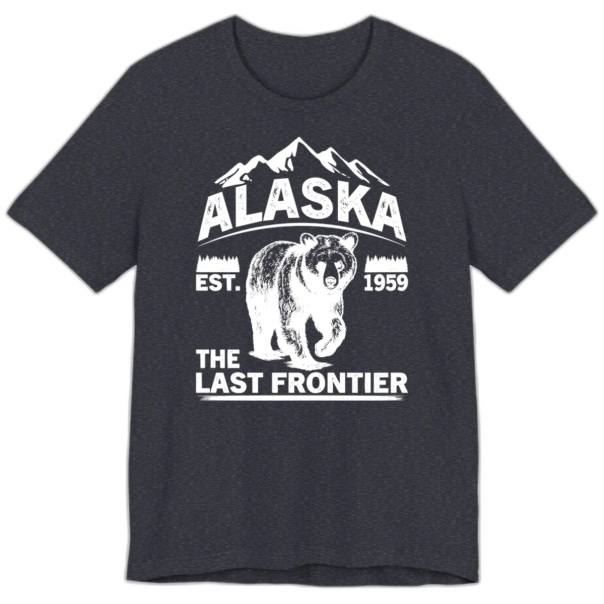 Alaska Last Frontier Grizzly Badge Premium T-Shirt in Heather Navy