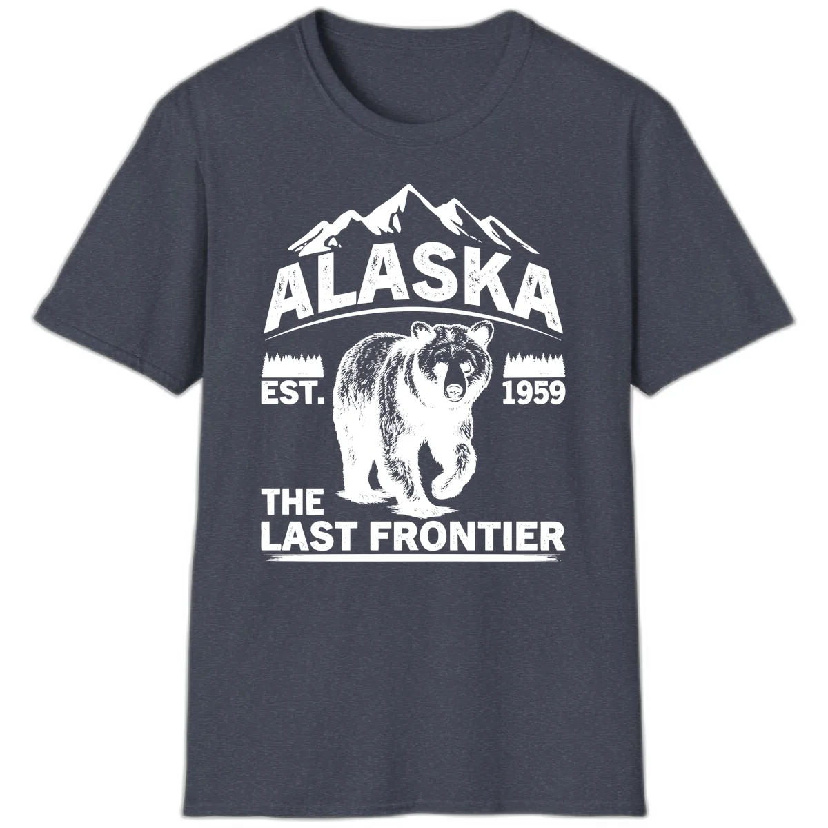 Alaska Last Frontier Grizzly Badge T-Shirt in Heather Navy