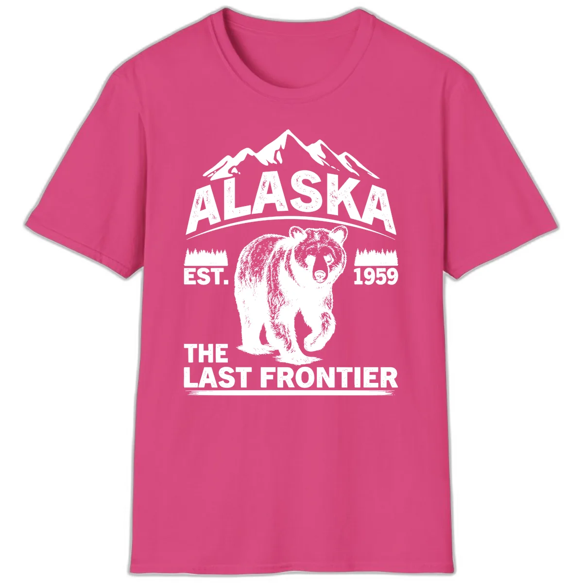 Alaska Last Frontier Grizzly Badge T-Shirt in Heliconia