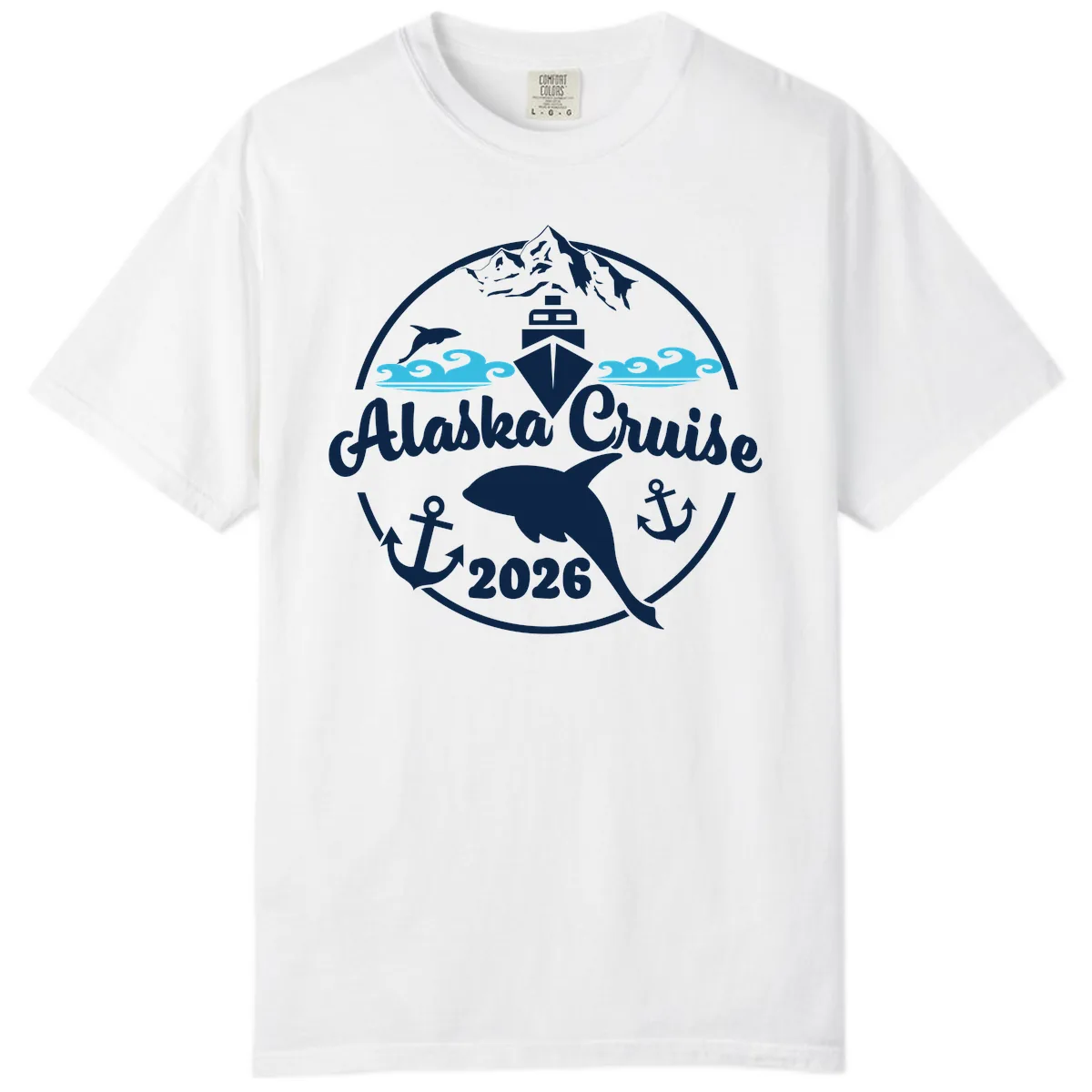Stylized Blue Swirling Ocean Waves Graphic Comfort Color in White