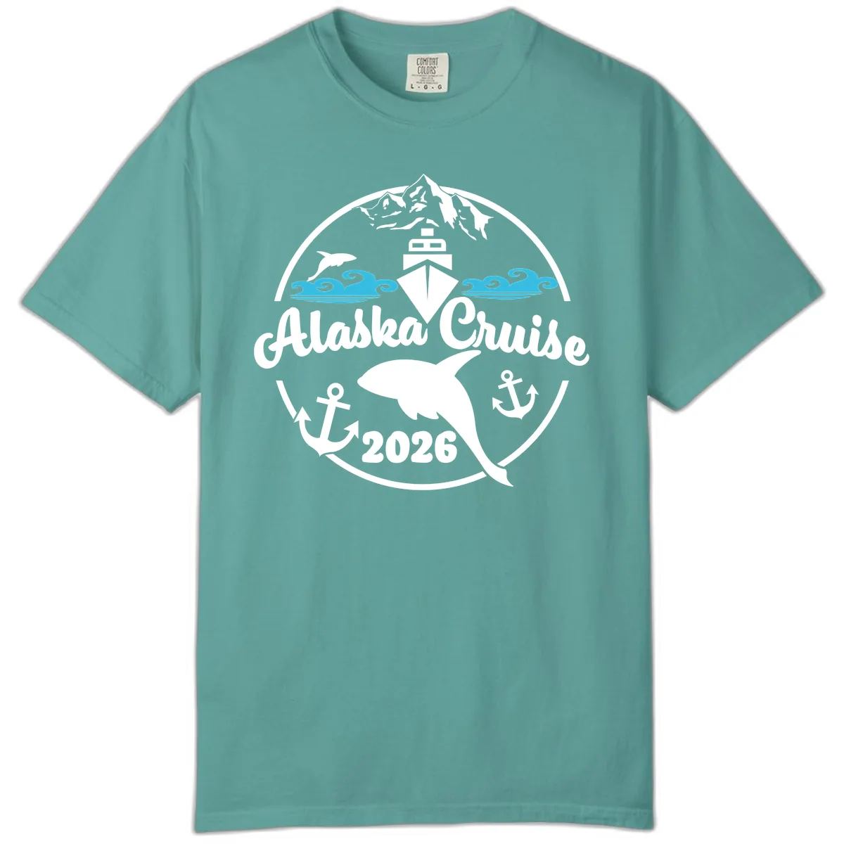 Stylized Blue Swirling Ocean Waves Graphic Comfort Color in Seafoam