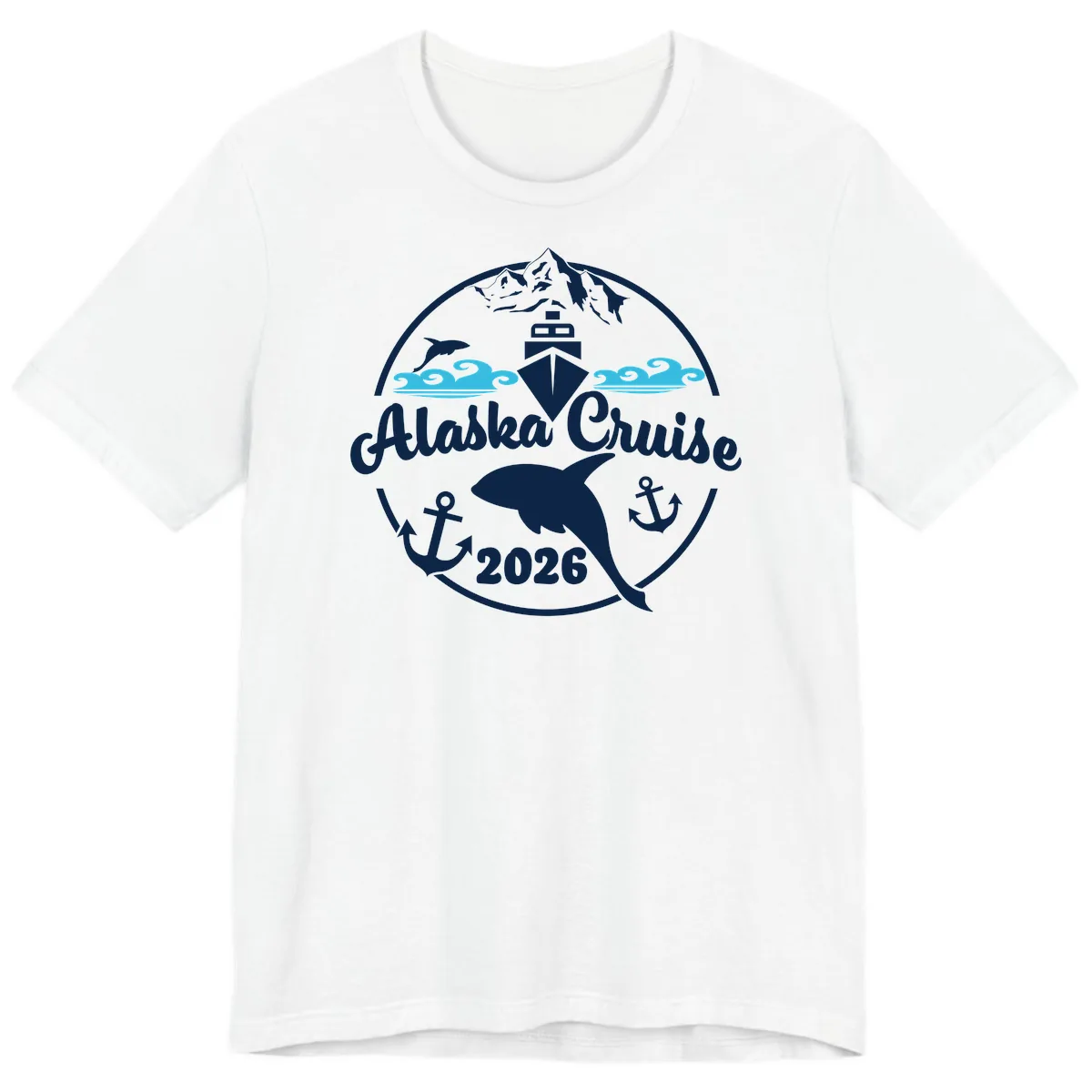 Stylized Blue Swirling Ocean Waves Graphic Premium T-Shirt in White