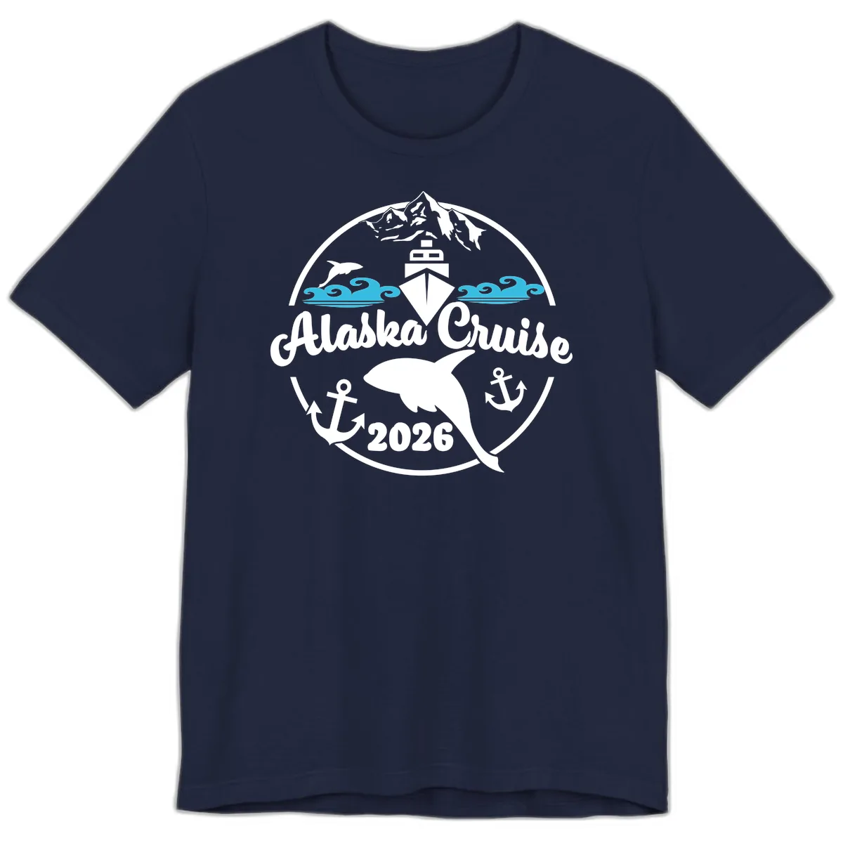 Stylized Blue Swirling Ocean Waves Graphic Premium T-Shirt in Navy