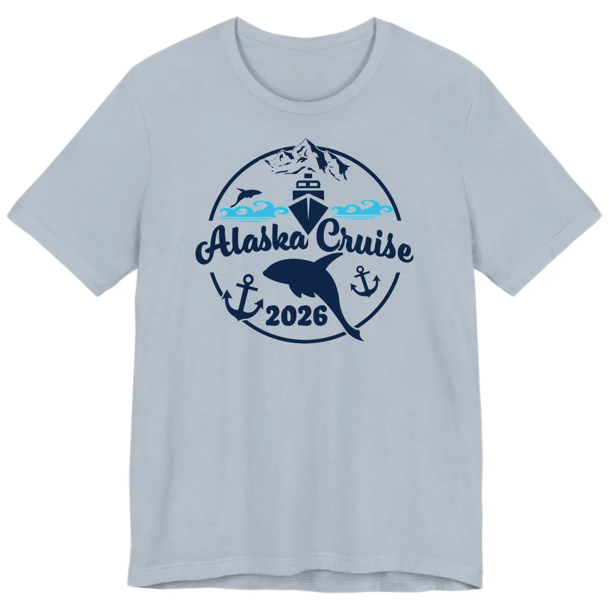 Stylized Blue Swirling Ocean Waves Graphic Premium T-Shirt in Light Blue