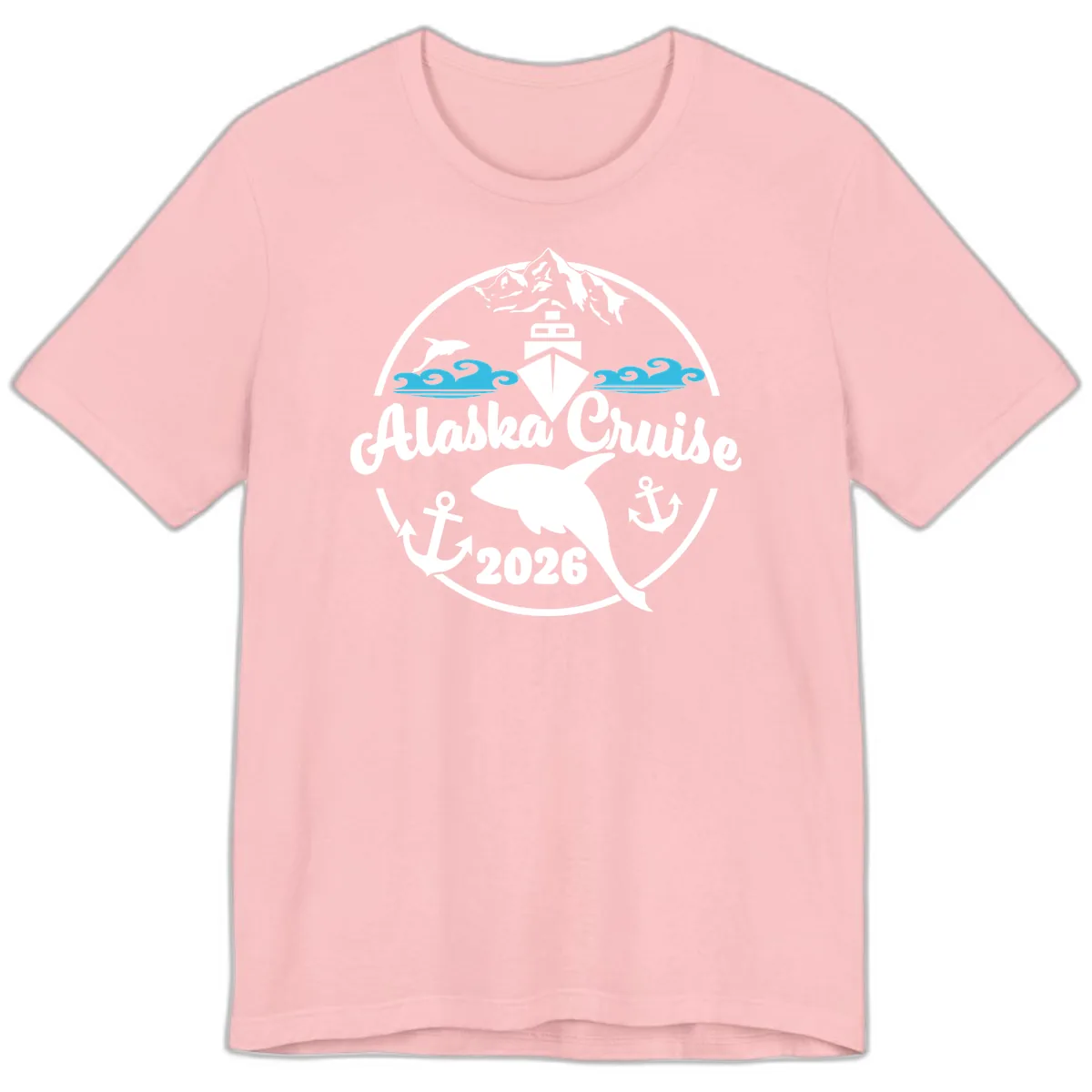 Stylized Blue Swirling Ocean Waves Graphic Premium T-Shirt in Pink