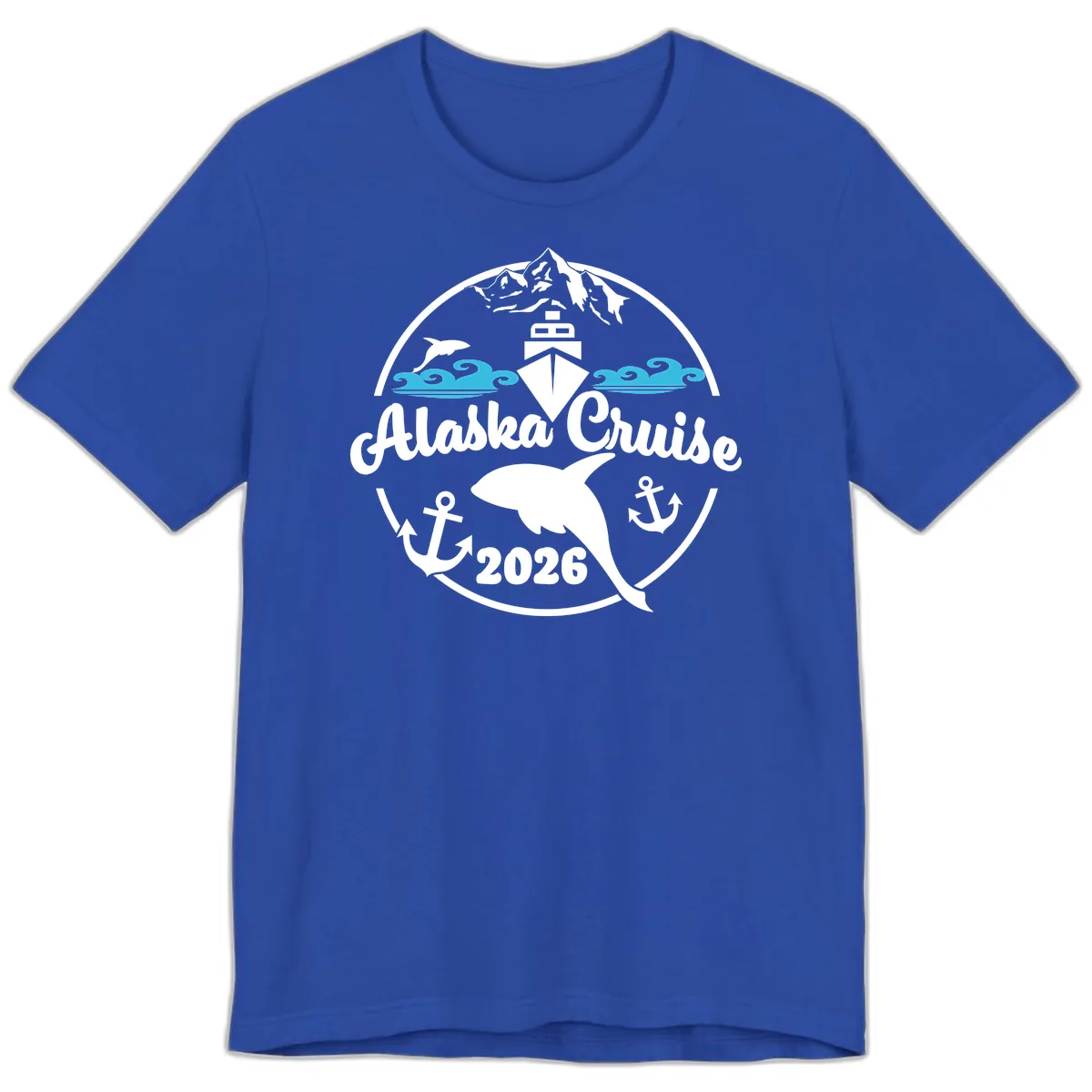Stylized Blue Swirling Ocean Waves Graphic Premium T-Shirt in True Royal