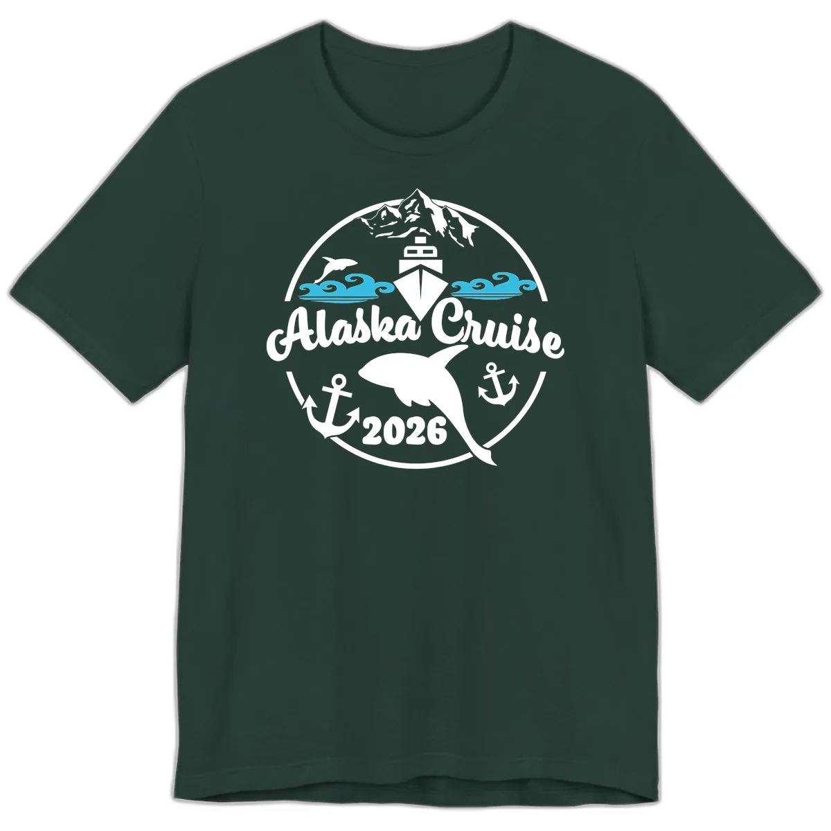 Stylized Blue Swirling Ocean Waves Graphic Premium T-Shirt in Forest