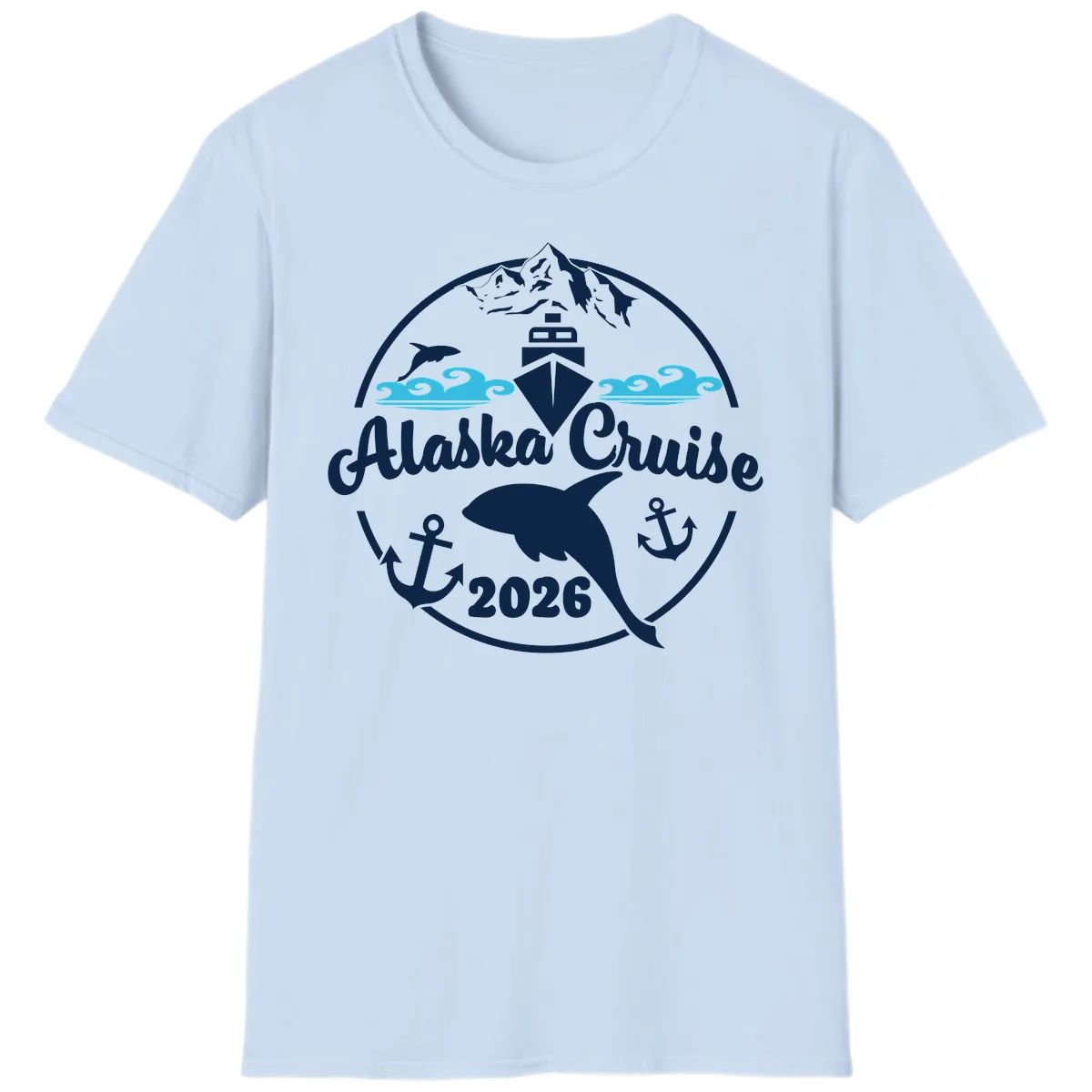 Stylized Blue Swirling Ocean Waves Graphic T-Shirt in Light Blue