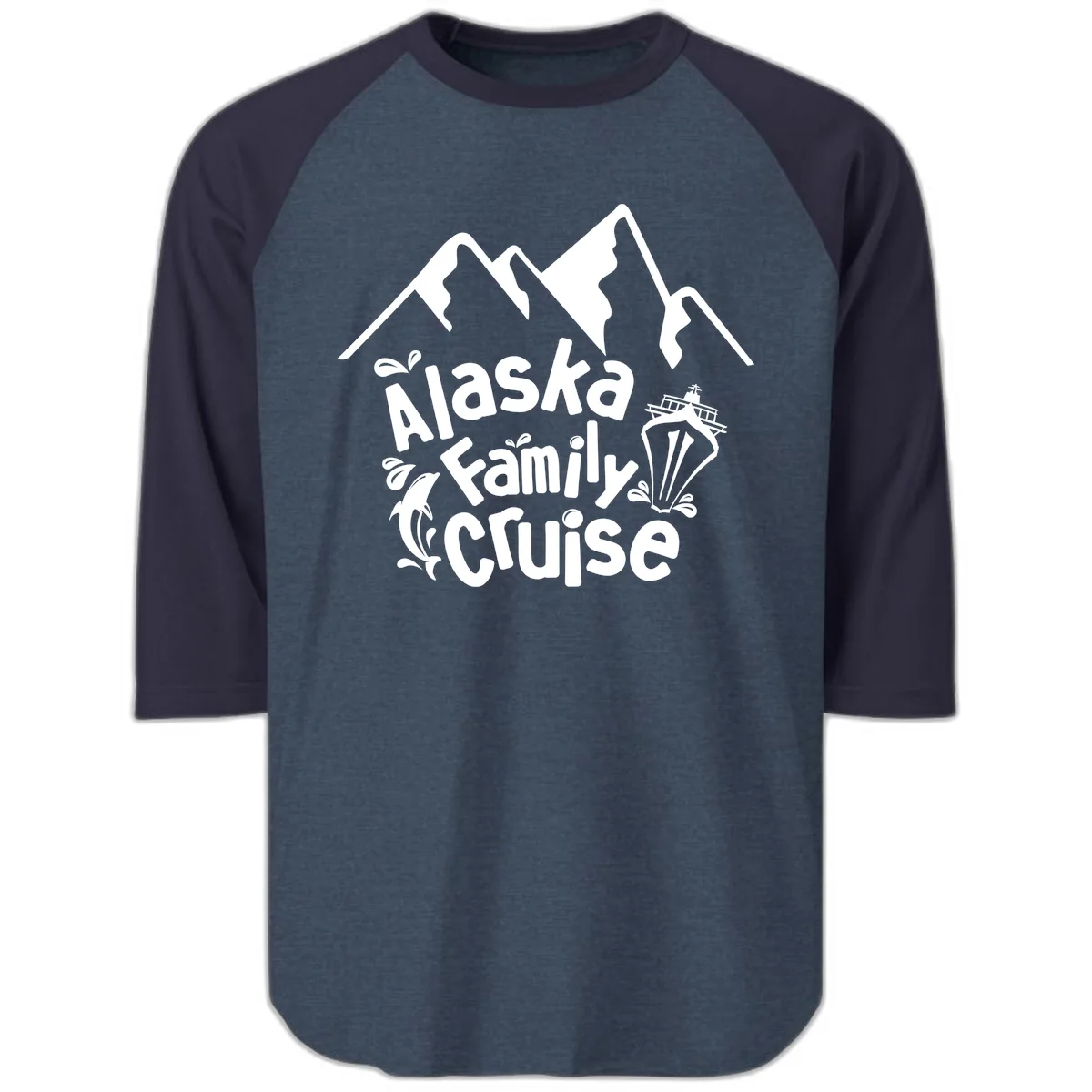 Alaska Family Cruise Mountain Adventure Raglan 3/4 in Heather Denim Navy