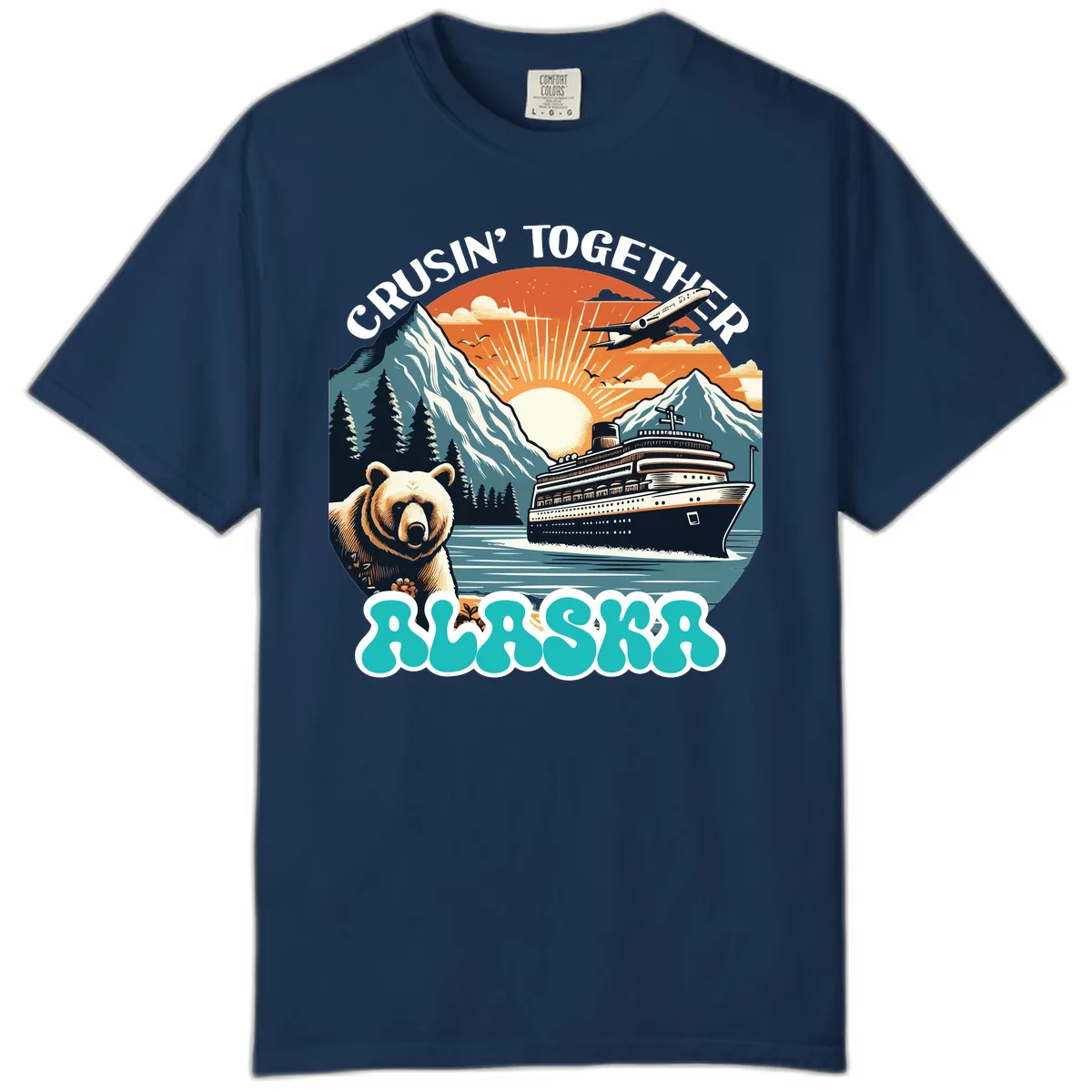 Crusin' Together Alaska Grizzly Scene Comfort Color in Navy