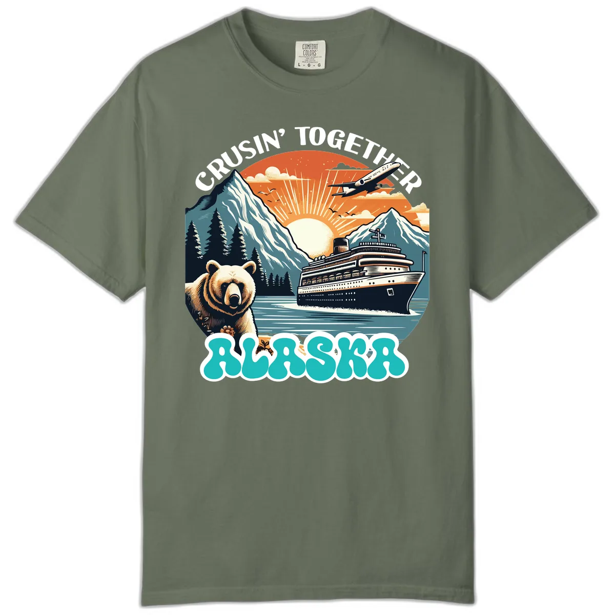 Crusin' Together Alaska Grizzly Scene Comfort Color in Moss
