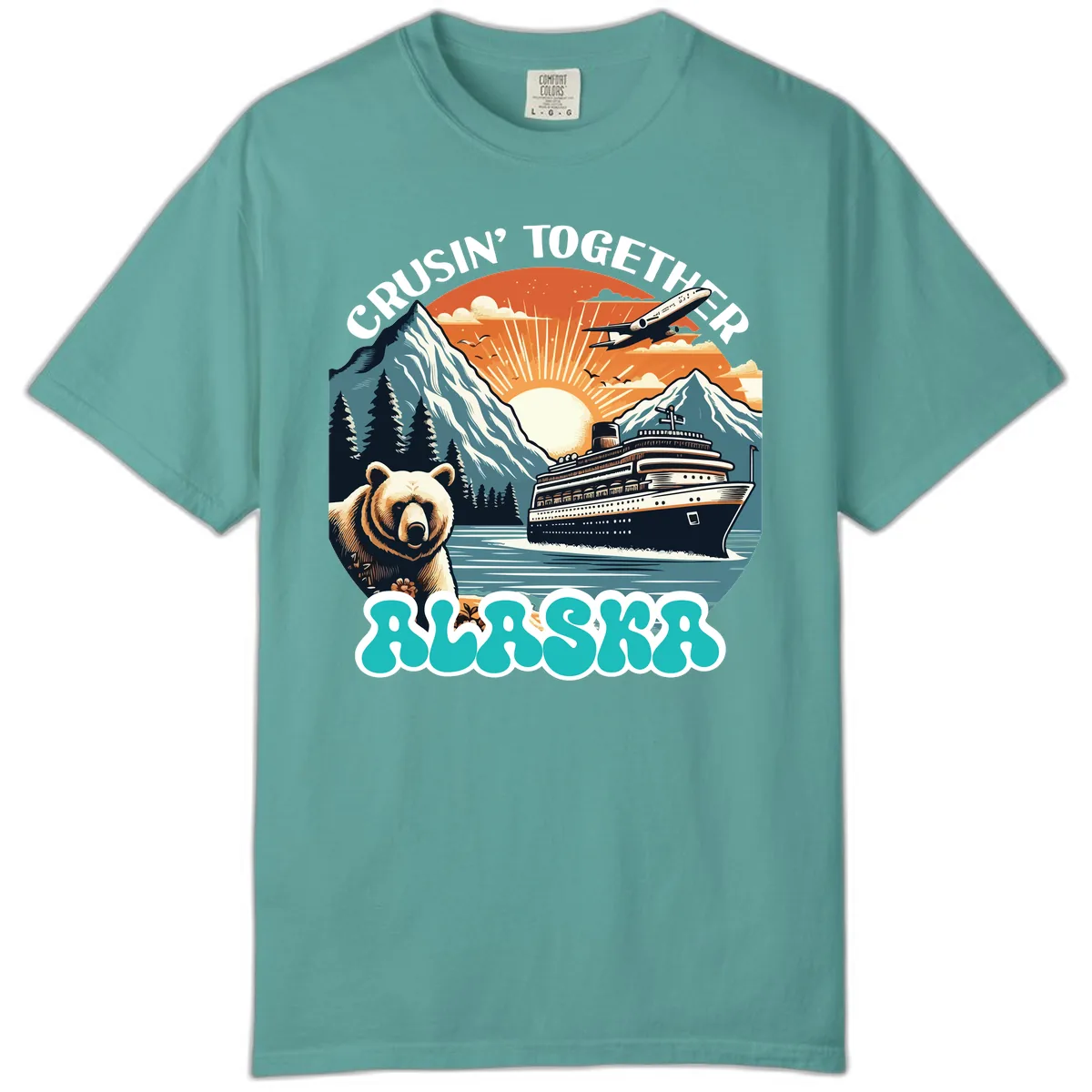 Crusin' Together Alaska Grizzly Scene Comfort Color in Seafoam