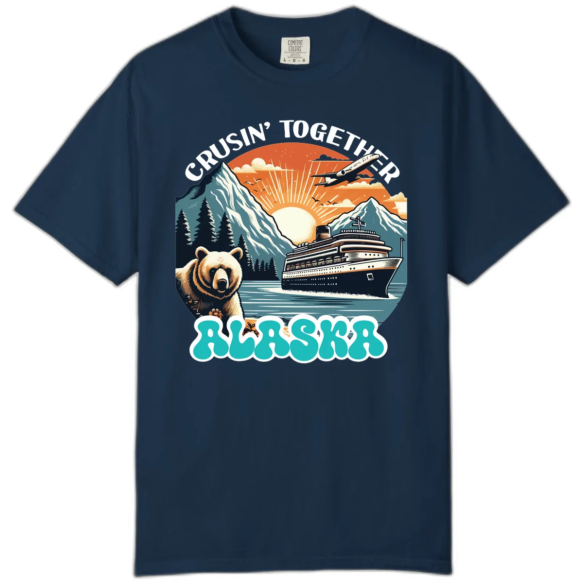 Crusin' Together Alaska Grizzly Scene Comfort Color in True Navy