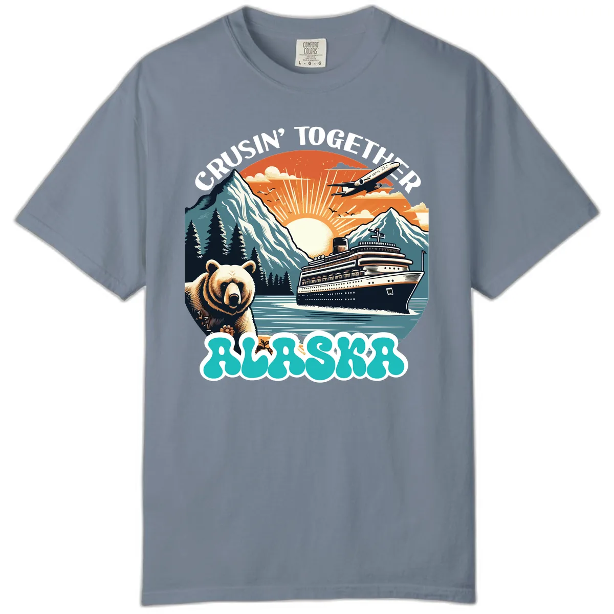 Crusin' Together Alaska Grizzly Scene Comfort Color in Blue Jean