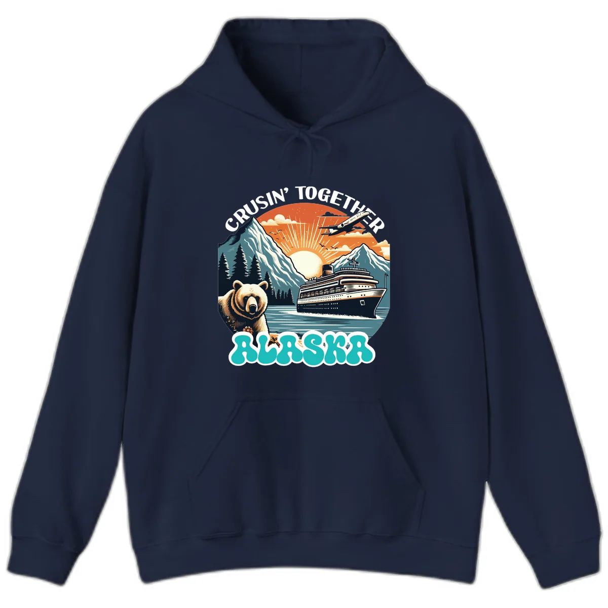 Crusin' Together Alaska Grizzly Scene Hoodie in Navy