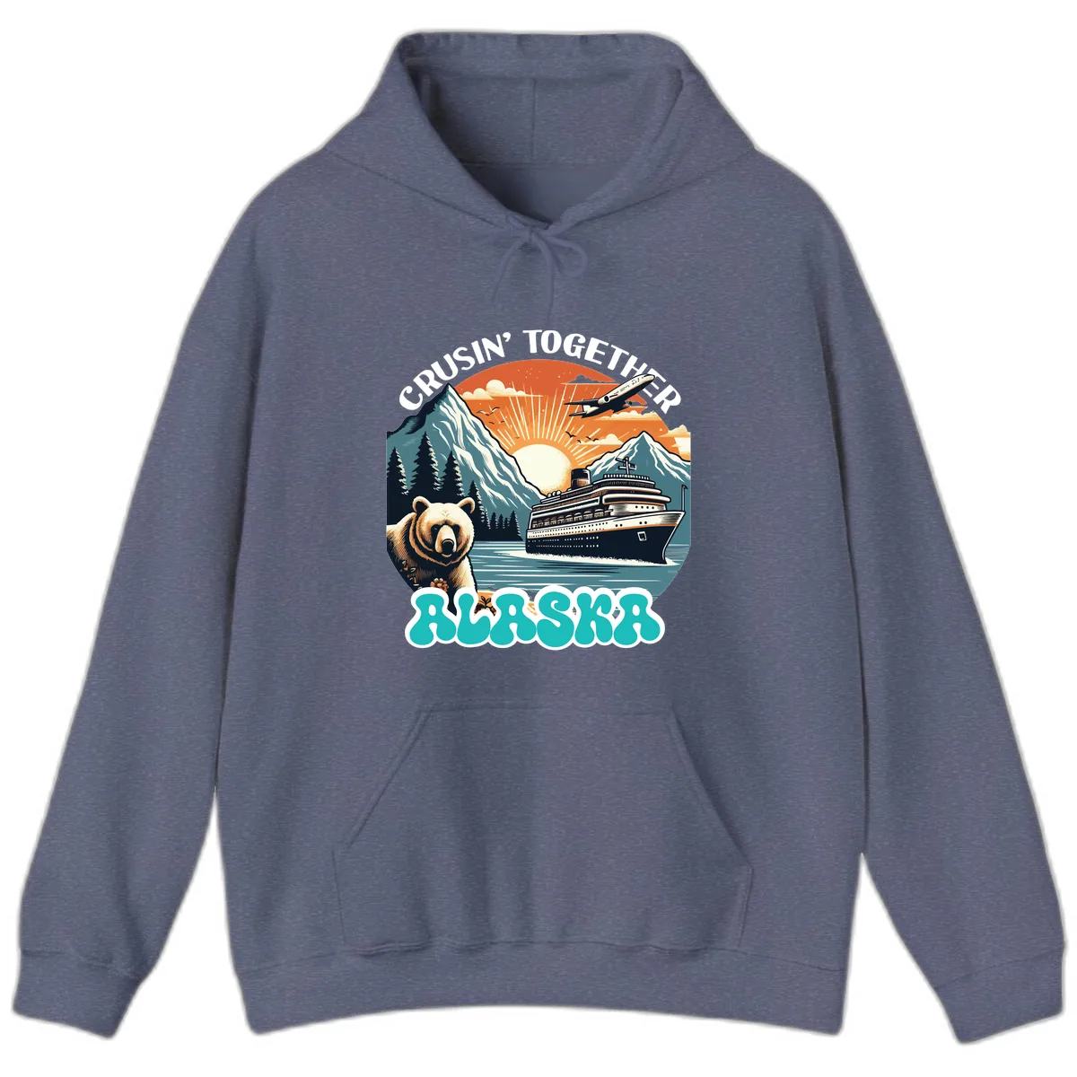 Crusin' Together Alaska Grizzly Scene Hoodie in Heather Navy