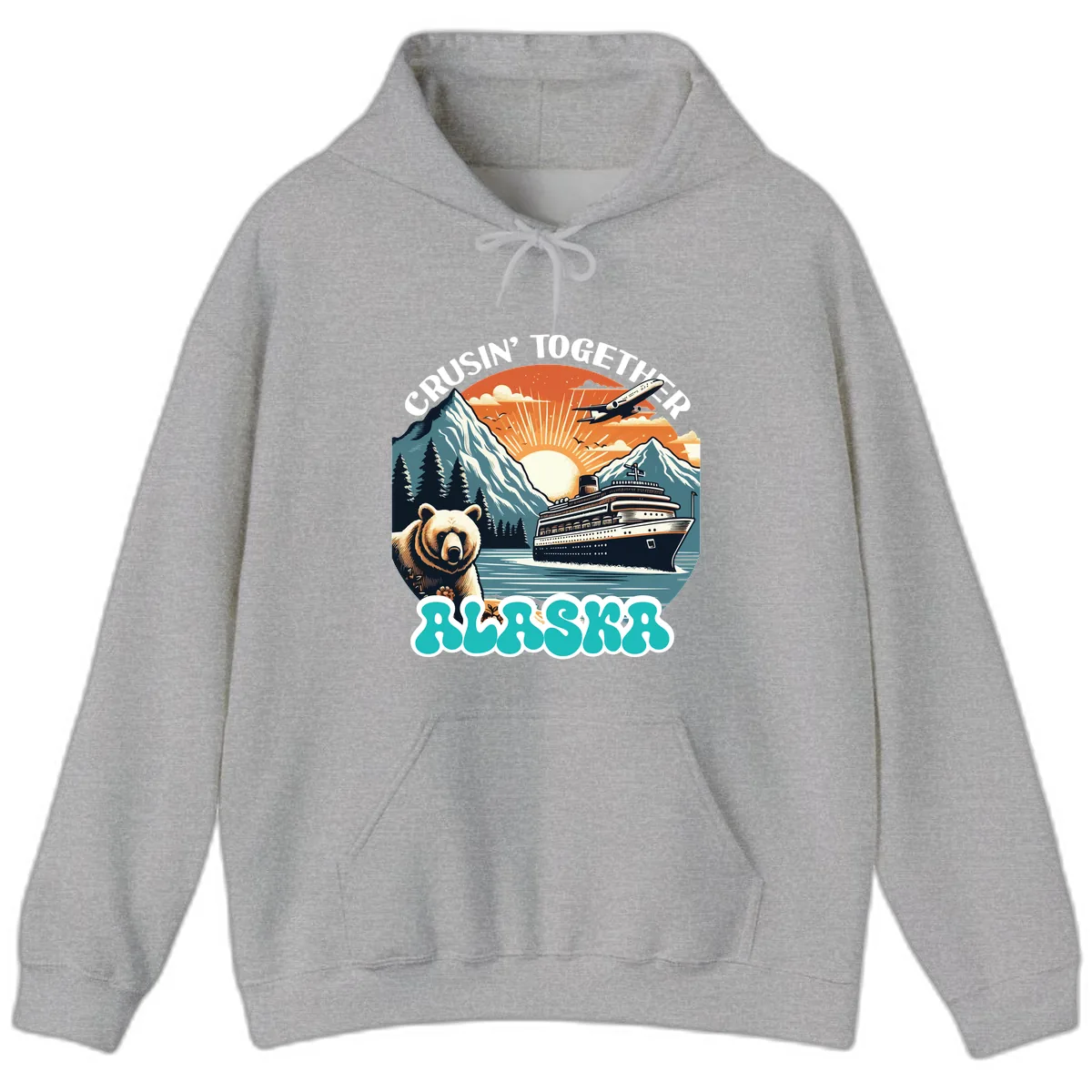 Crusin' Together Alaska Grizzly Scene Hoodie in Sport Grey