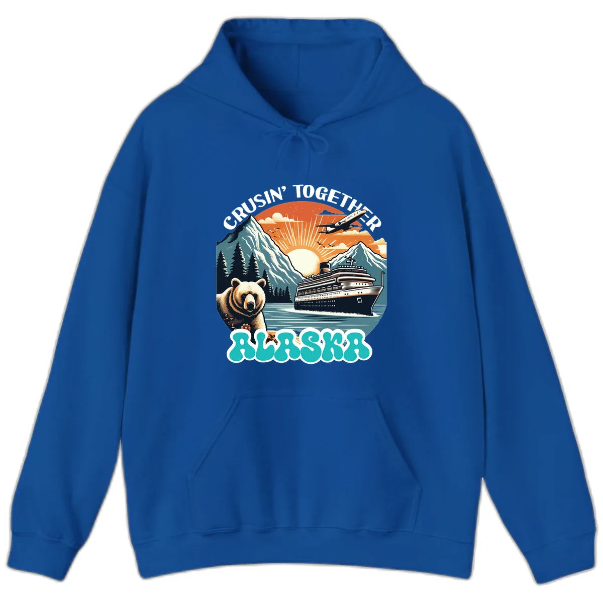 Crusin' Together Alaska Grizzly Scene Hoodie in Royal