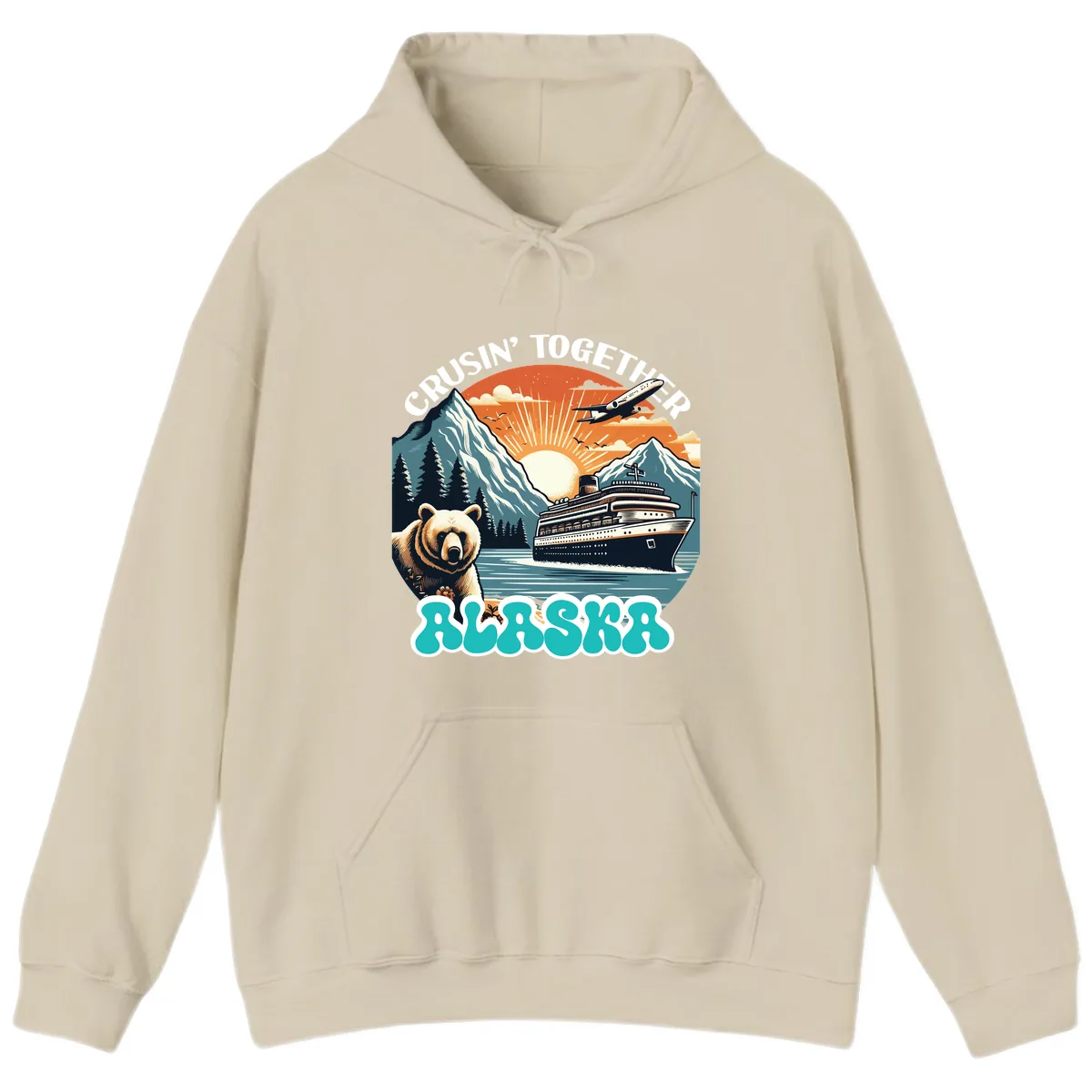 Crusin' Together Alaska Grizzly Scene Hoodie in Sand