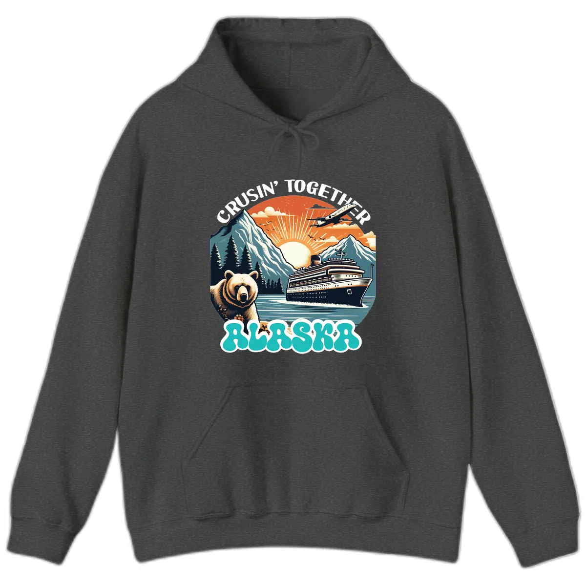 Crusin' Together Alaska Grizzly Scene Hoodie in Dark Heather