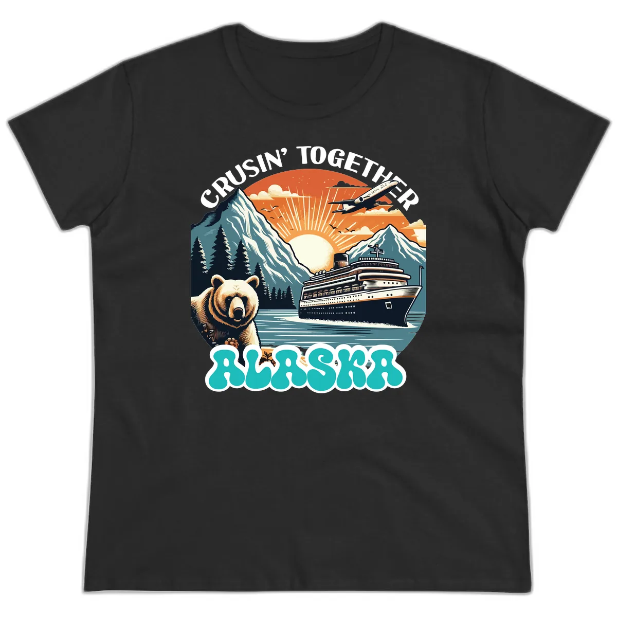 Crusin' Together Alaska Grizzly Scene Ladies Tee in Black