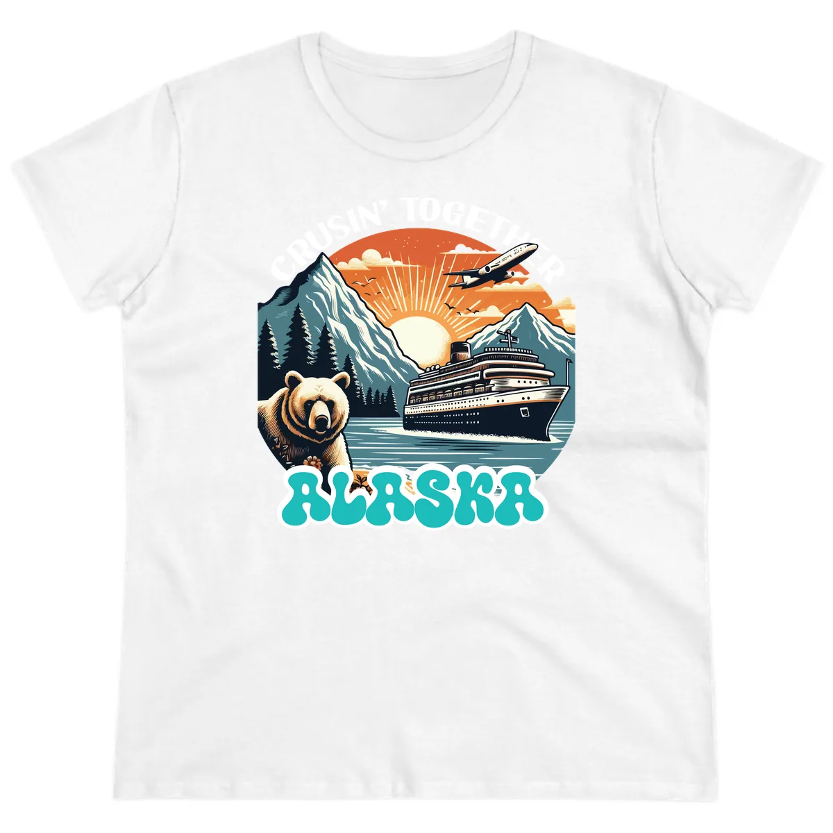 Crusin' Together Alaska Grizzly Scene Ladies Tee in White