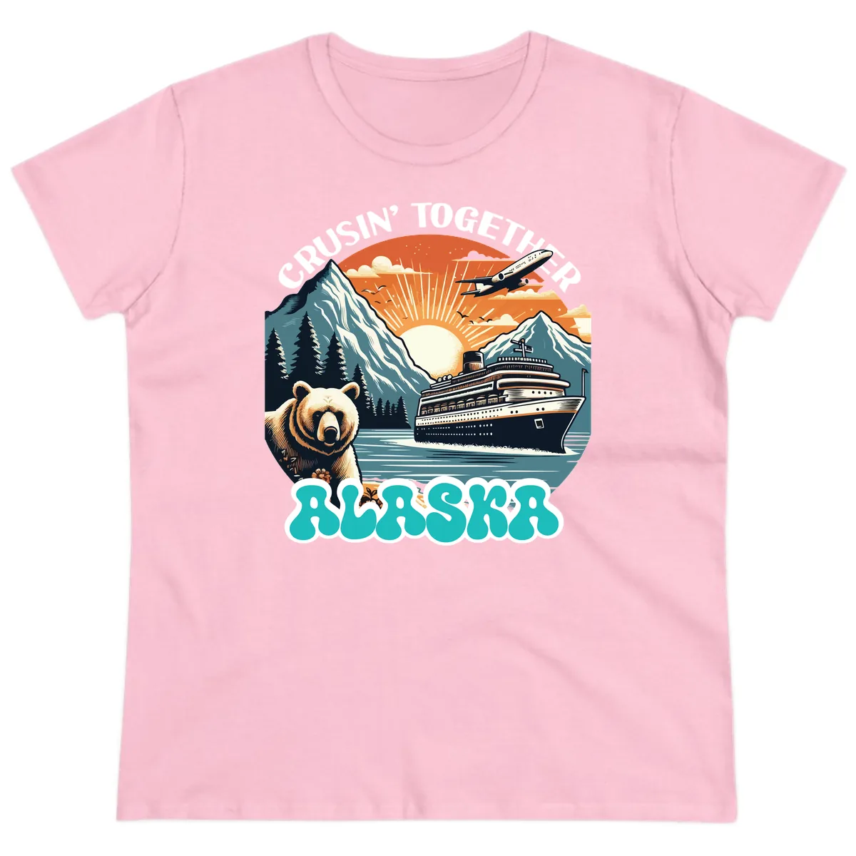 Crusin' Together Alaska Grizzly Scene Ladies Tee in Light Pink