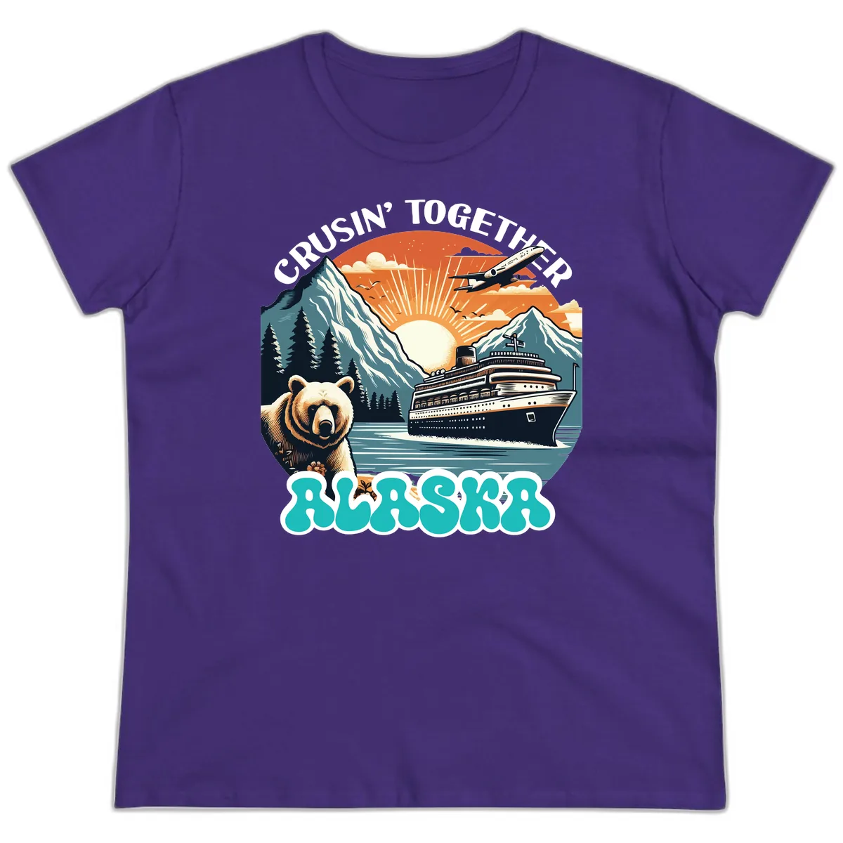 Crusin' Together Alaska Grizzly Scene Ladies Tee in Purple