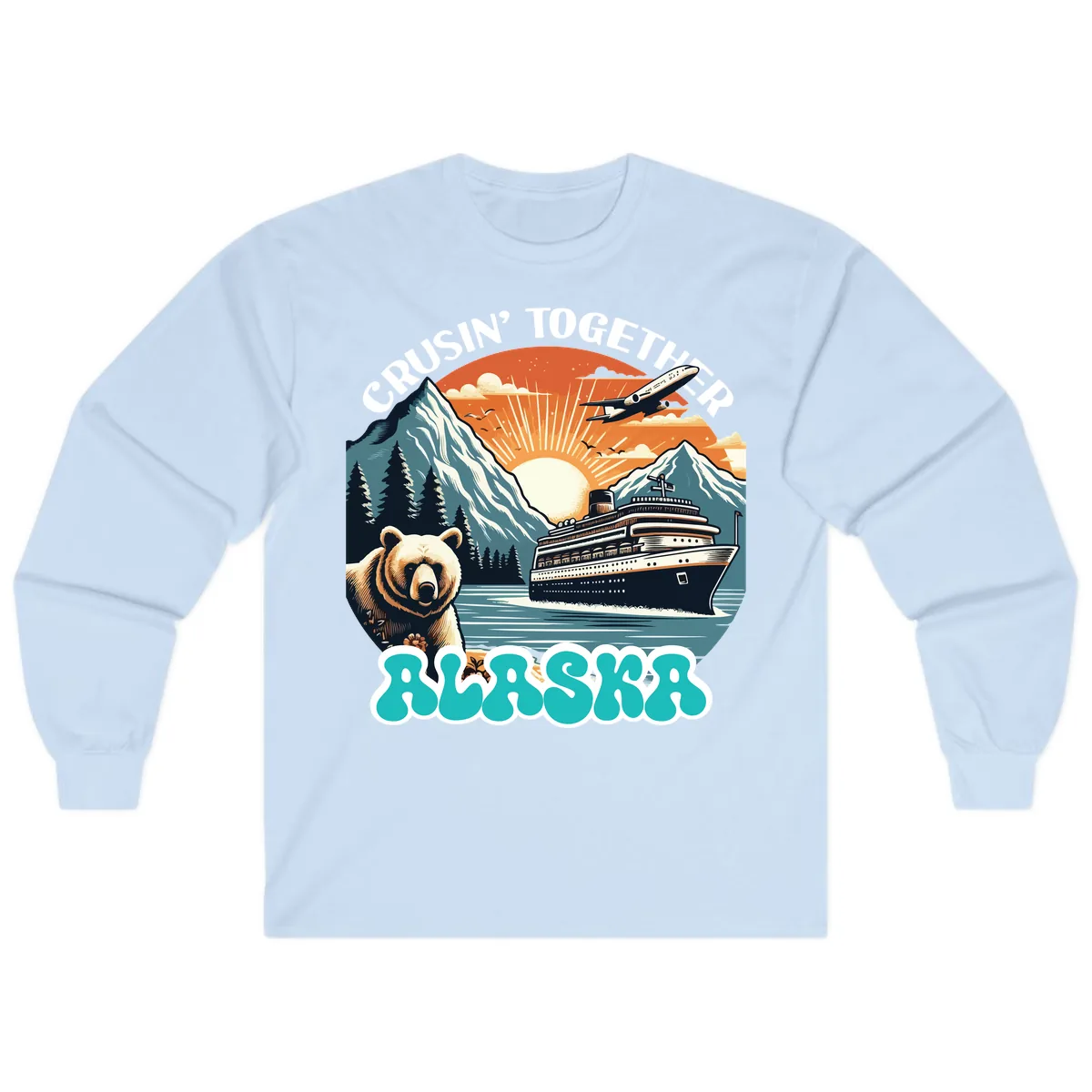 Crusin' Together Alaska Grizzly Scene Long Sleeve in Light Blue