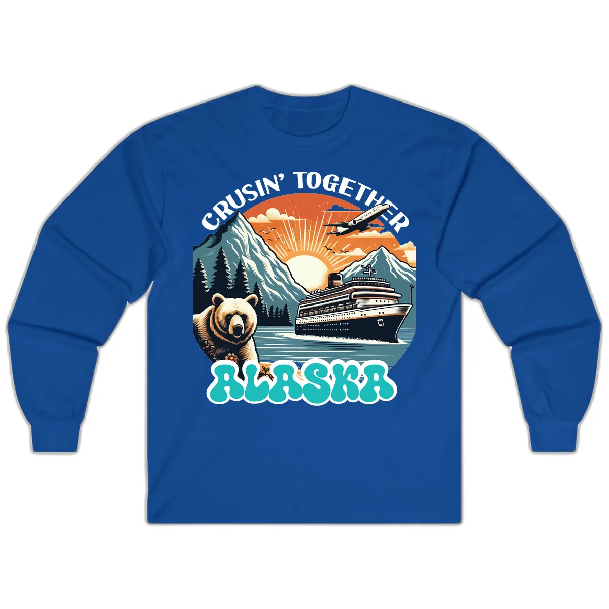 Crusin' Together Alaska Grizzly Scene Long Sleeve in Royal