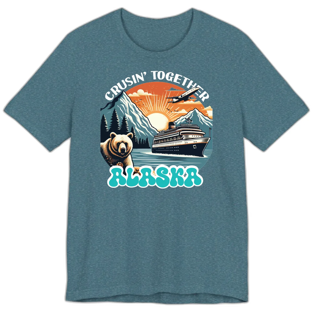 Crusin' Together Alaska Grizzly Scene Premium T-Shirt in Heather Deep Teal