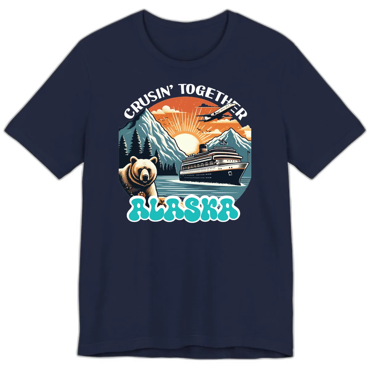 Crusin' Together Alaska Grizzly Scene Premium T-Shirt in Navy