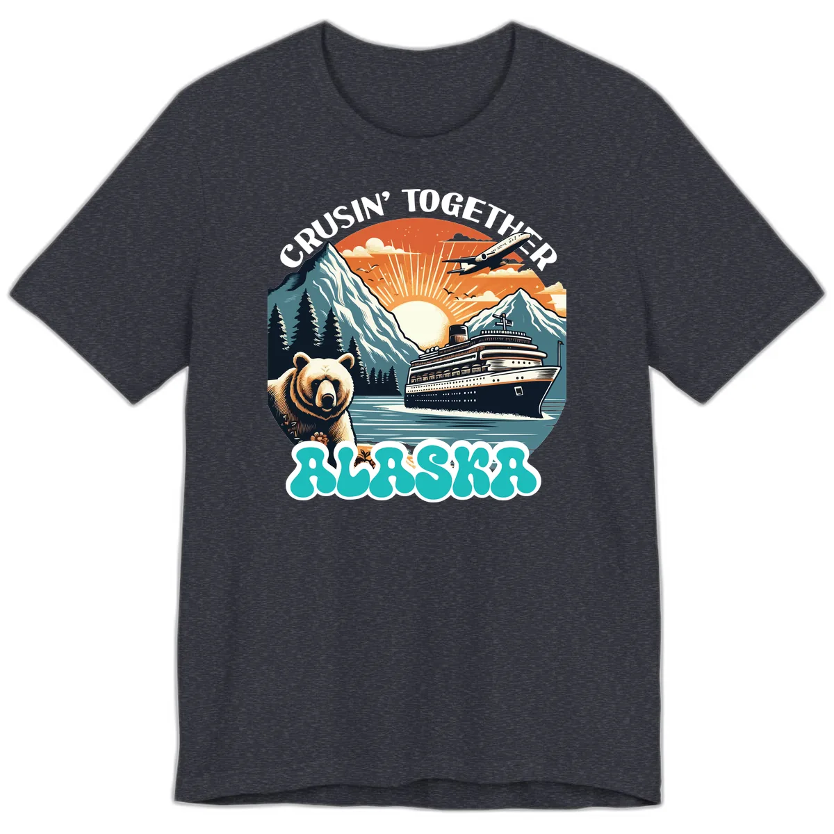 Crusin' Together Alaska Grizzly Scene Premium T-Shirt in Heather Navy