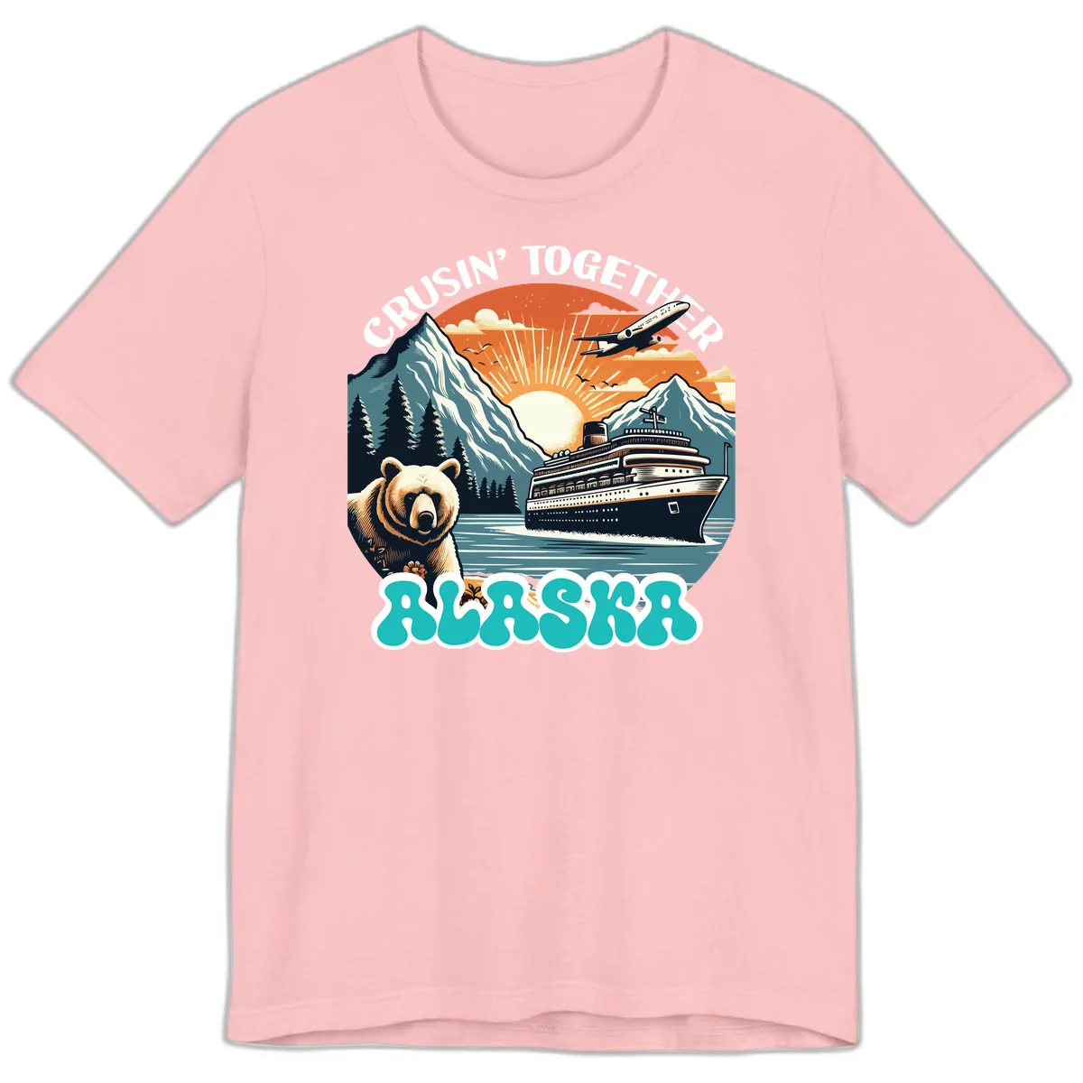 Crusin' Together Alaska Grizzly Scene Premium T-Shirt in Pink