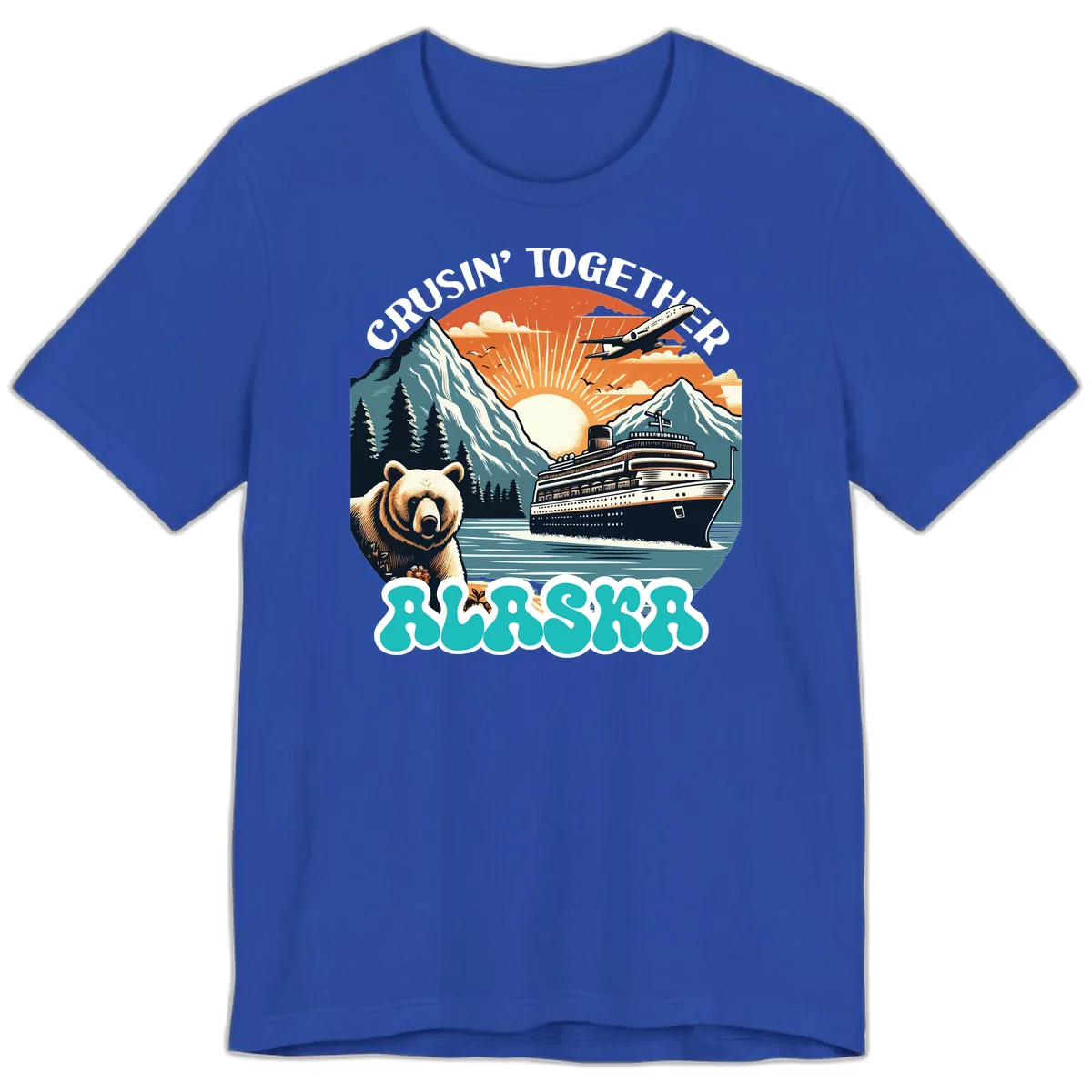 Crusin' Together Alaska Grizzly Scene Premium T-Shirt in True Royal
