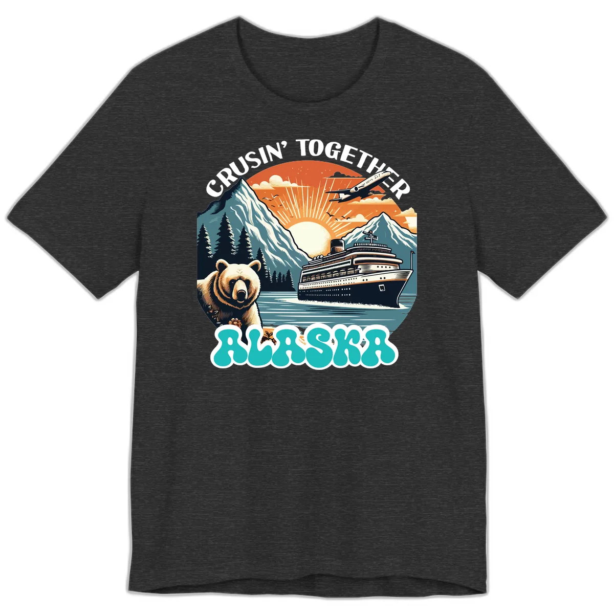 Crusin' Together Alaska Grizzly Scene Premium T-Shirt in Dark Grey Heather